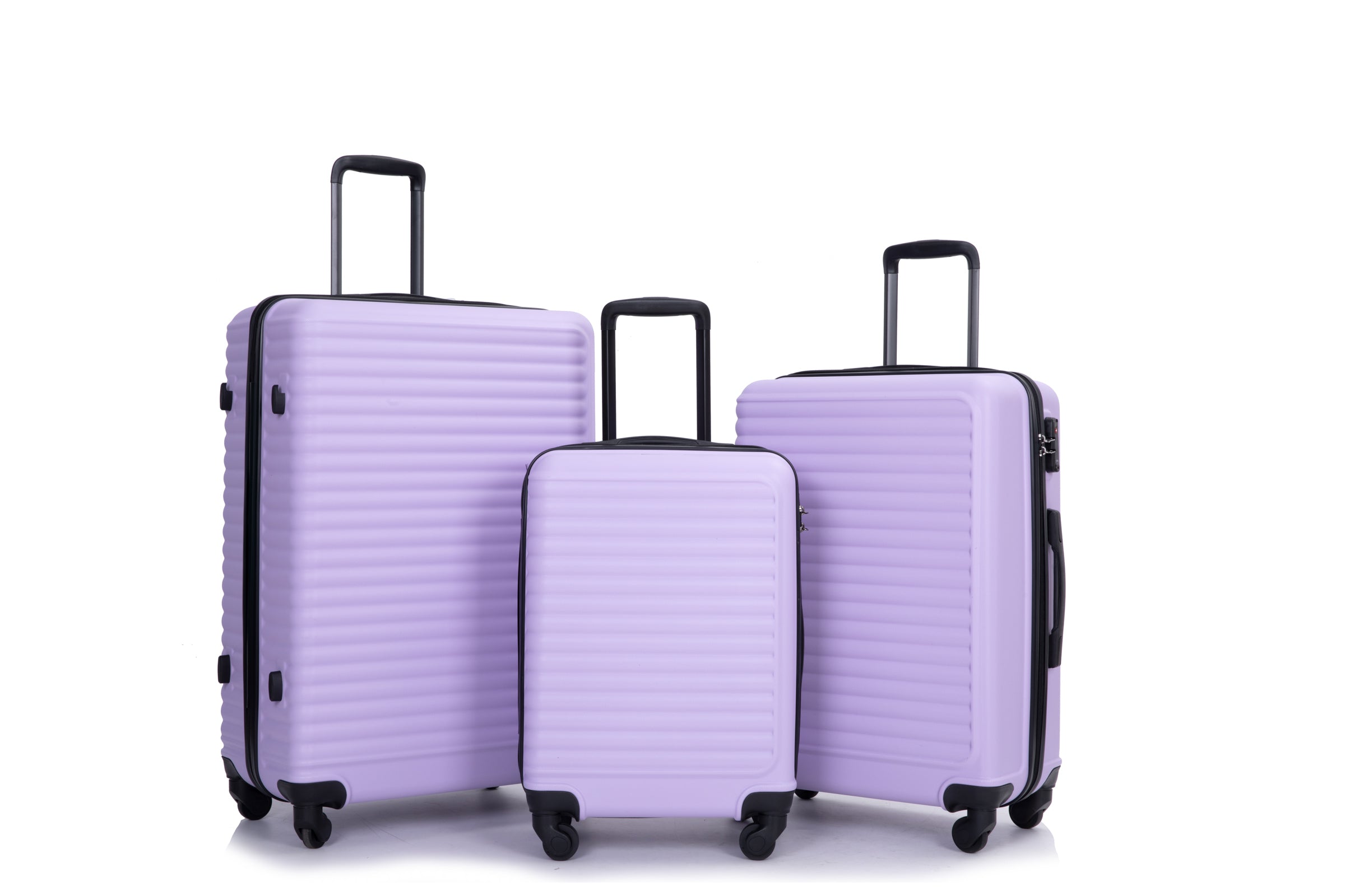 3 Piece Luggage Sets: Lightweight ABS Suitcase with Hooks, Spinner Wheels, TSA Lock - Lavender Purple (20/24/28)