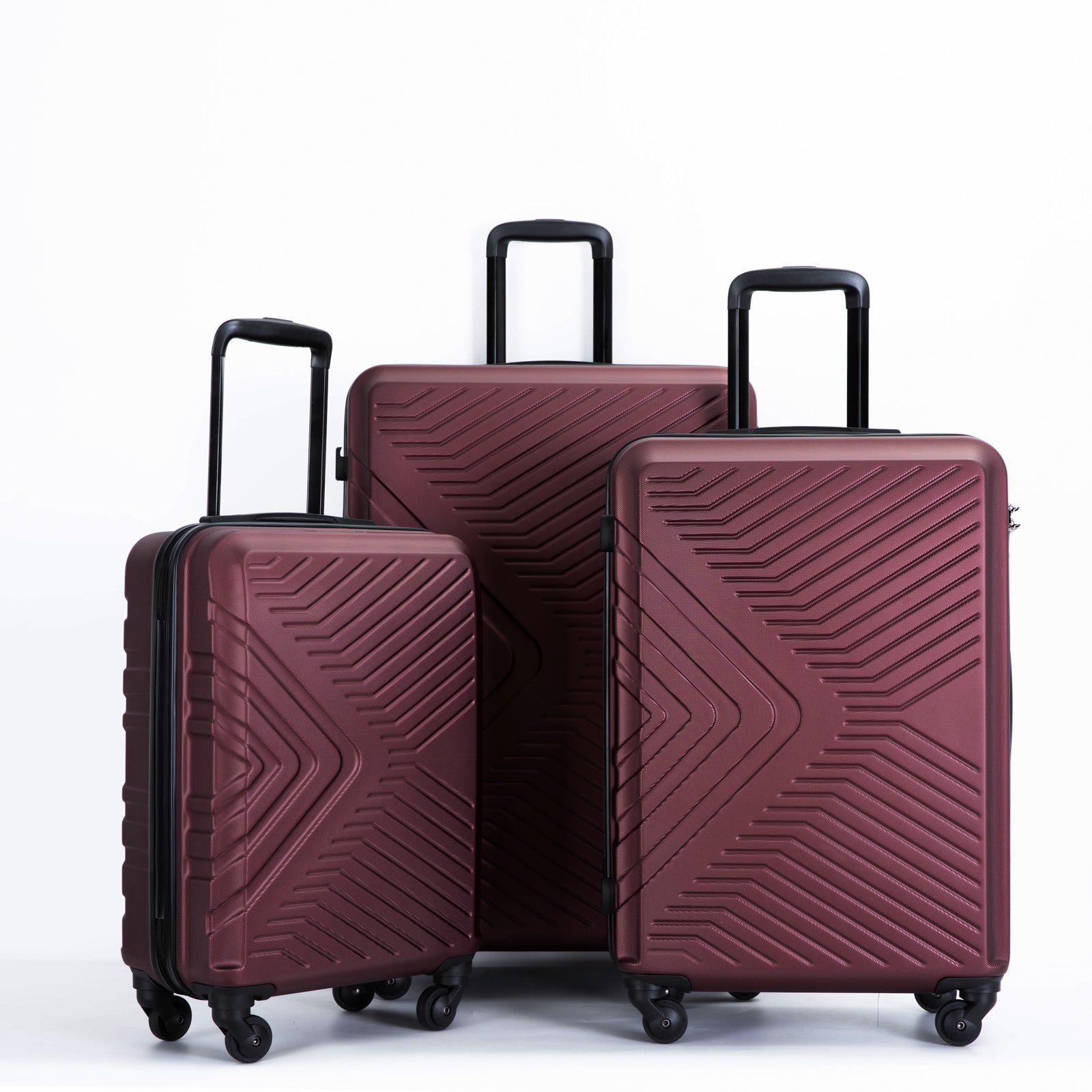 3 Piece Luggage Sets with Two Hooks, Spinner Wheels, TSA Lock, ABS Lightweight Suitcase (20/24/28) - Wine Red