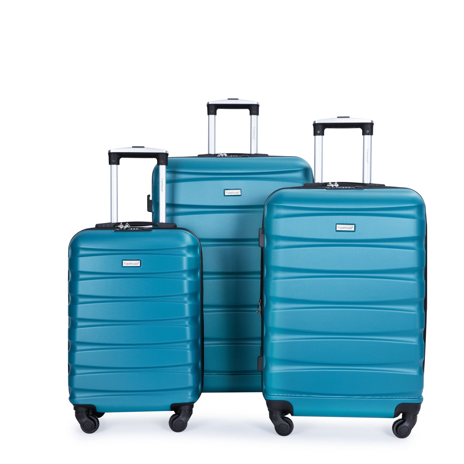 Expandable 3 Piece Luggage Sets with Hooks, Spinner Wheels, TSA Lock, ABS Lightweight Suitcase, Cyan (20/24/28)