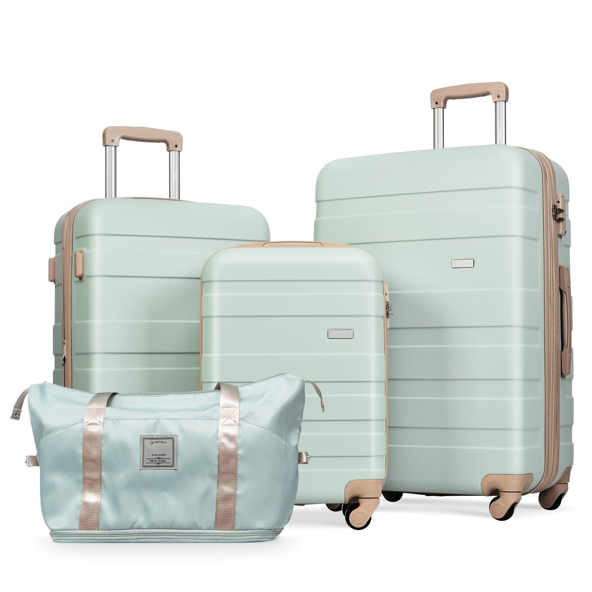 Luggage Sets 3 Piece, Expandable ABS Suitcase with Travel Bag, Carry On Luggage Set, 360° Spinner Wheels, Grey Green