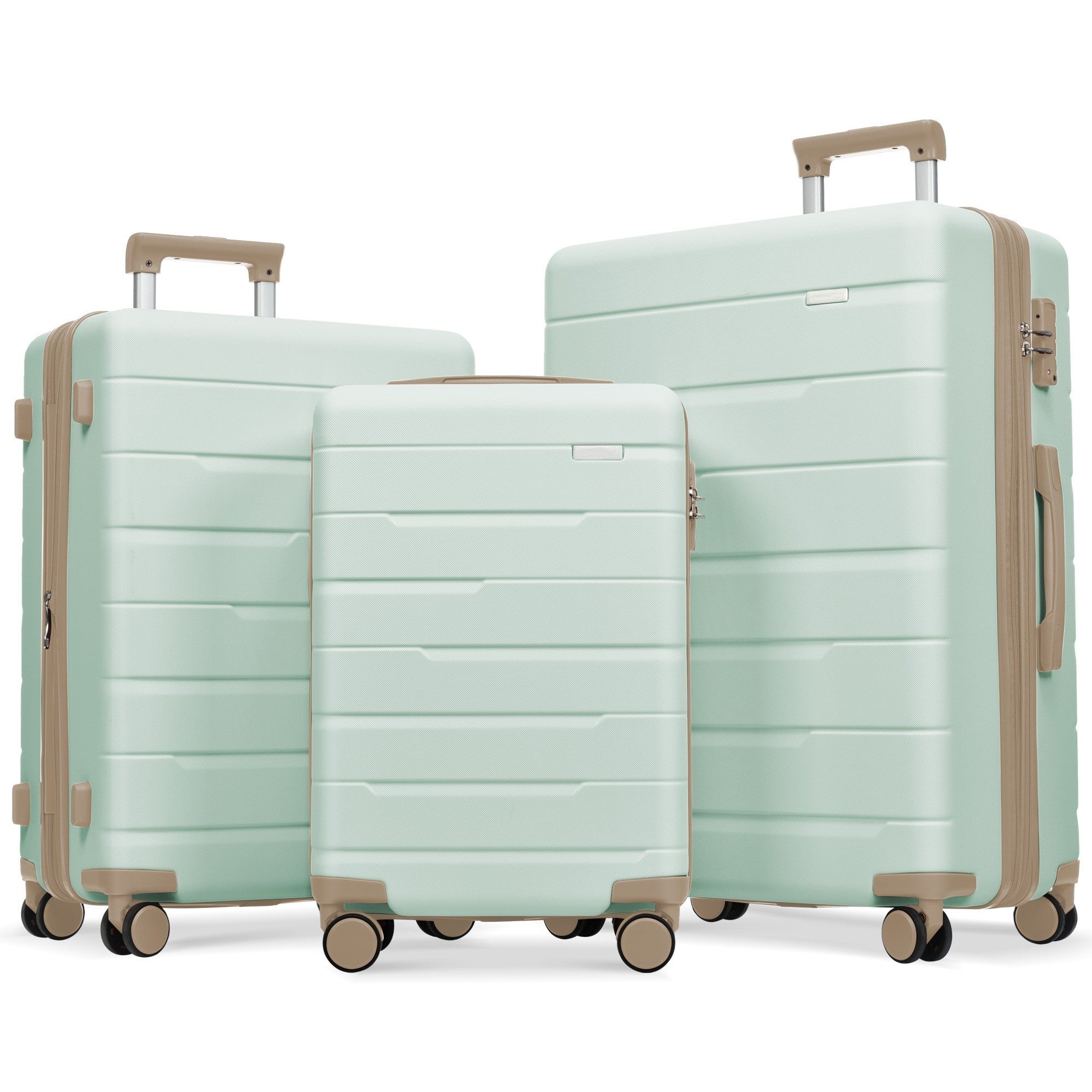 Luggage Sets 3 Piece Suitcase Set 20/24/28, Carry on Luggage Airline Approved, Hard Case with Spinner Wheels, Grey Green