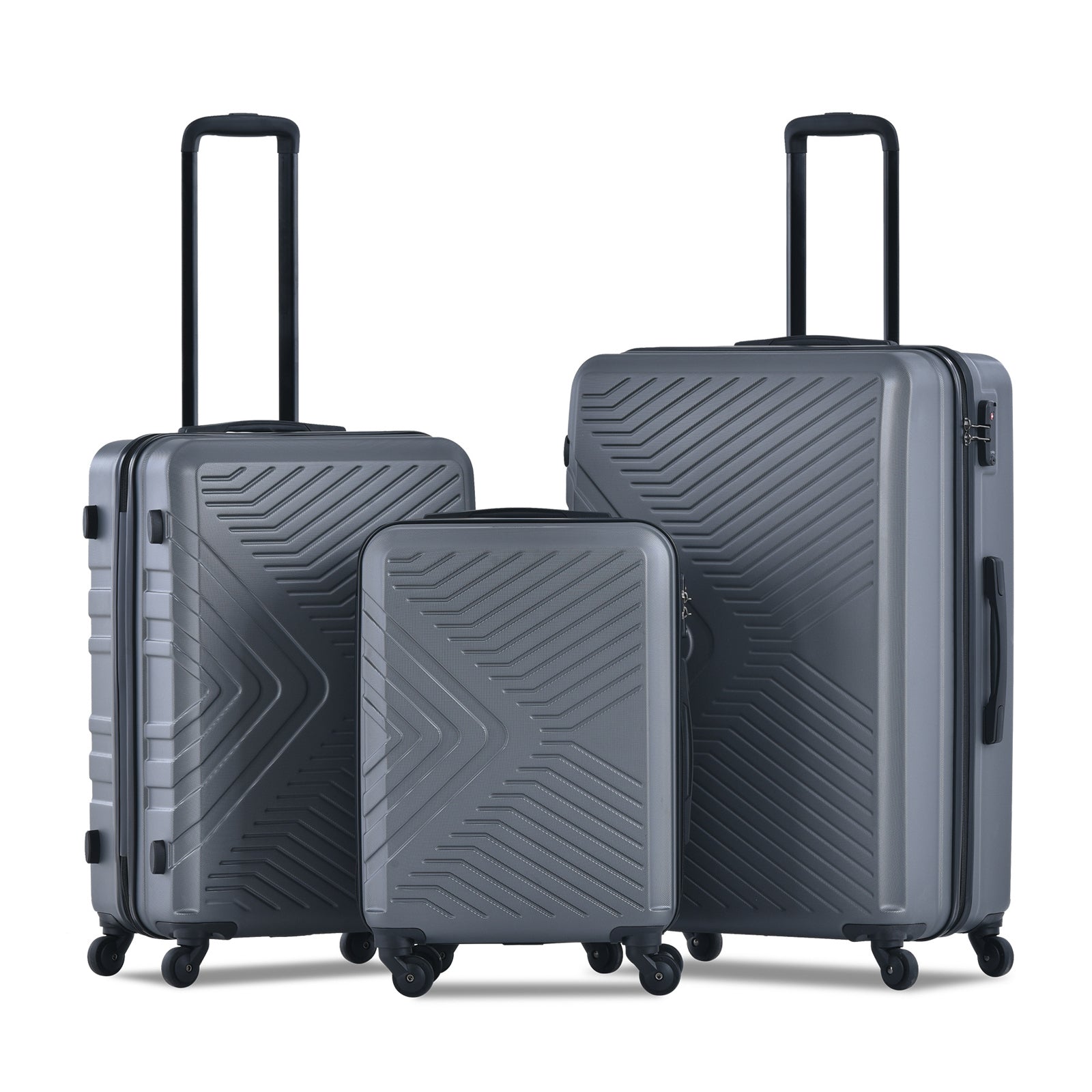 3 Piece ABS Lightweight Suitcase: Spinner Wheels, TSA Lock, Gray (20/24/28)