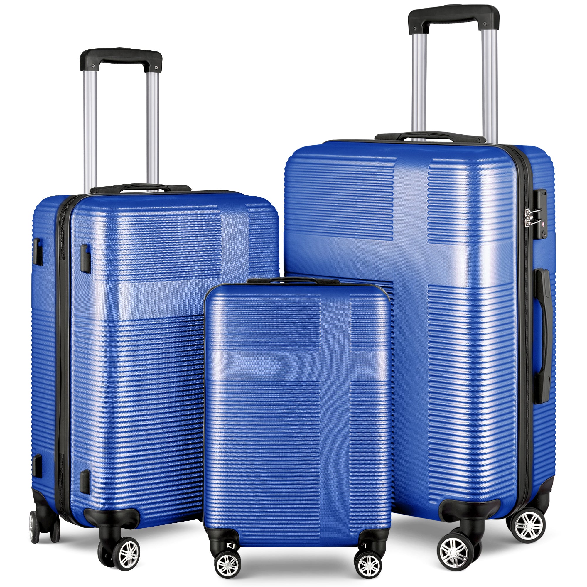 3 Piece Luggage Set with TSA Lock: ABS, Durable, Lightweight Suitcase with Spinner Wheels, Cross Stripe Design, Hooks - 20in/24in/28in