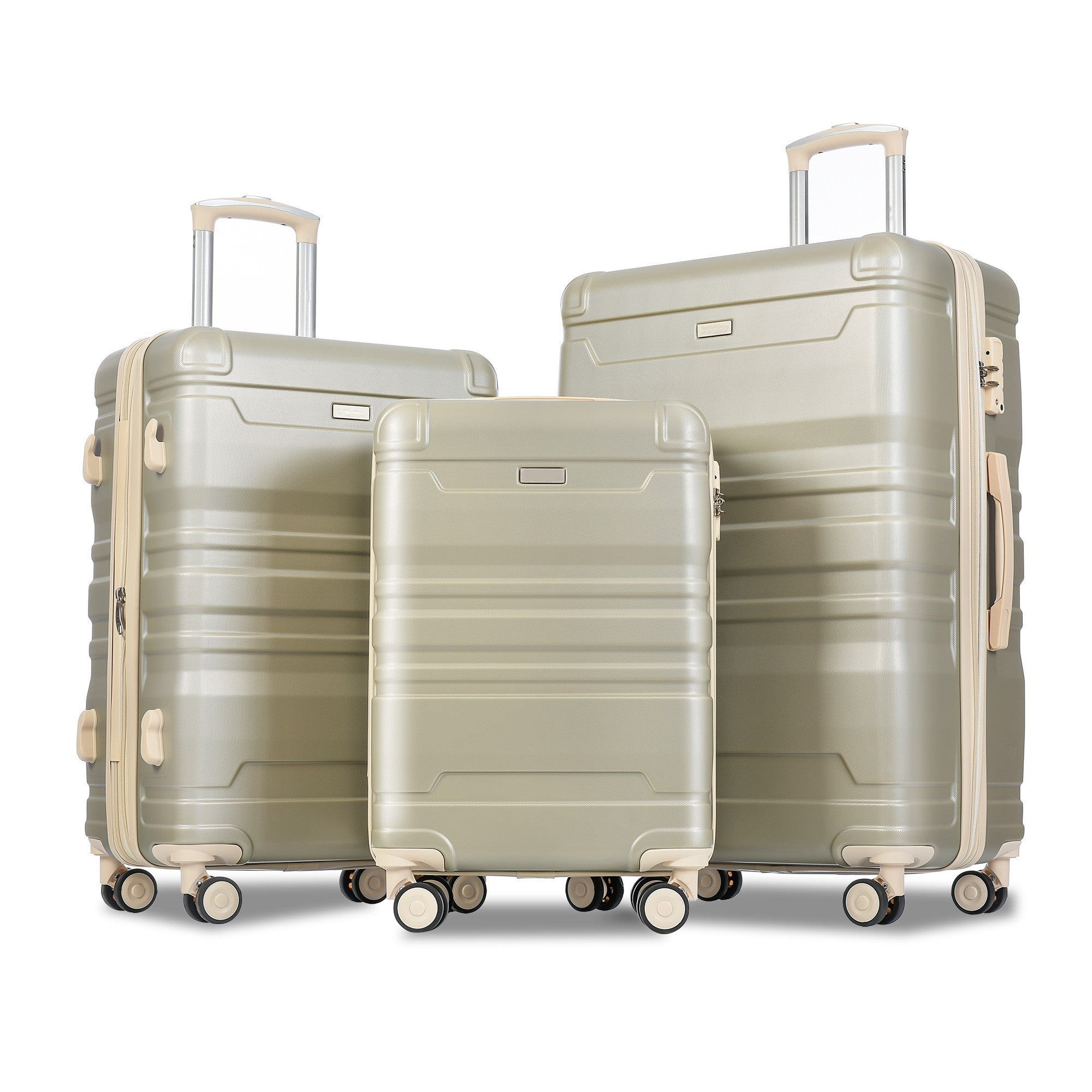 Luggage Sets: New Expandable ABS Hardshell 3pcs Clearance Hardside Suitcase with Spinner Wheels, TSA Lock - Lightweight, Durable (20''24''28'') - Golden Green & Beige