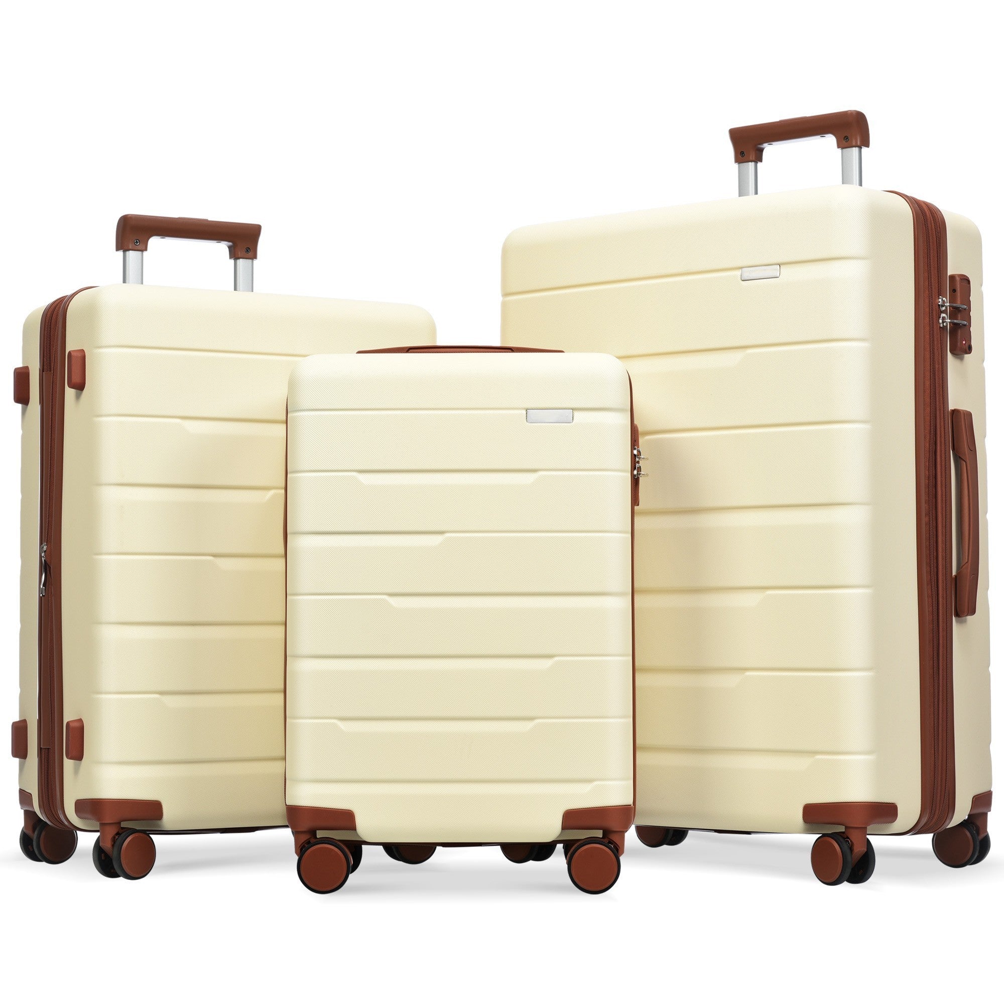 Luggage Sets 3 Piece Suitcase Set 20/24/28, Carry on Luggage Airline Approved, Hard Case with Spinner Wheels, Beige/Brown