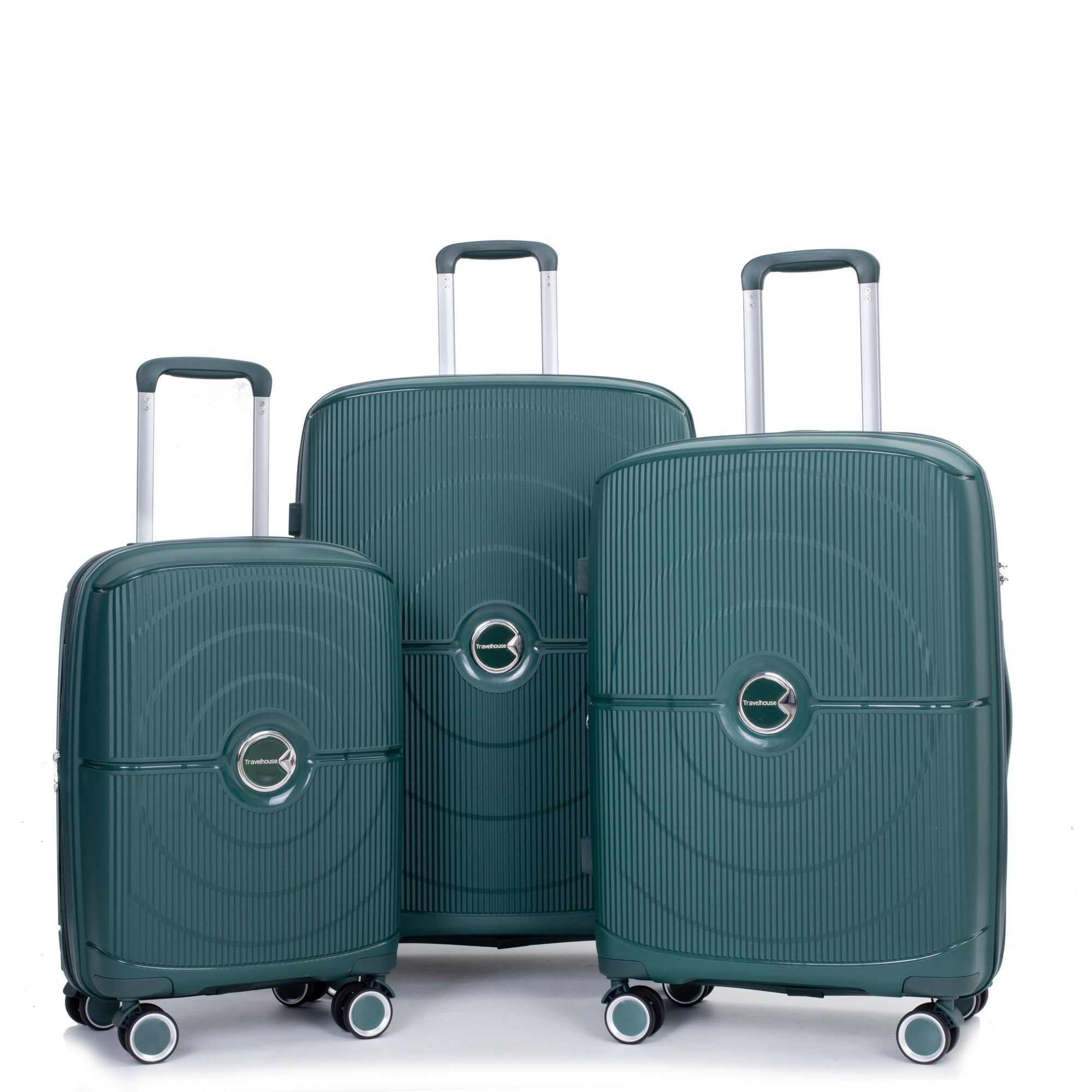 Expandable Hardshell Suitcase Double Spinner Wheels PP Luggage Sets, Lightweight & Durable with TSA Locks, 3-Piece Set (20/24/28), Green