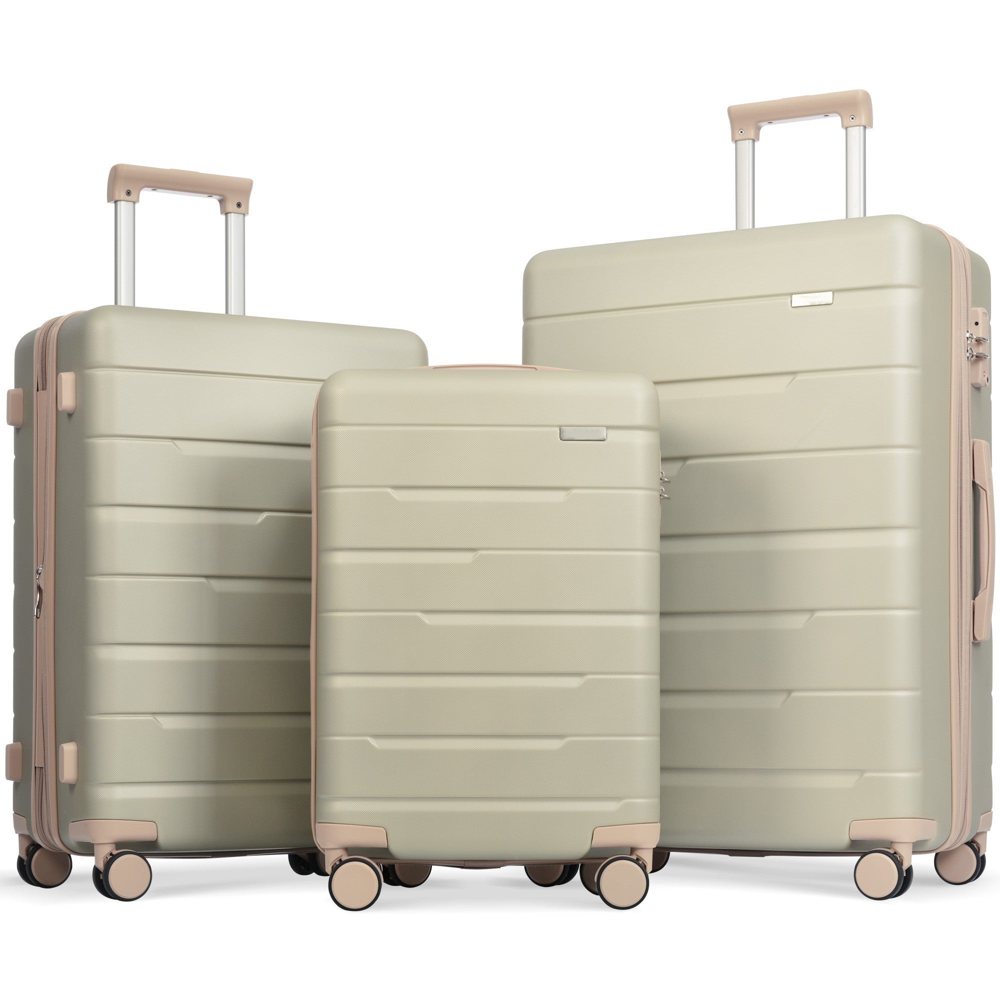 Luggage Sets 3 Piece Suitcase Set - Airline Approved, Hard Case with Spinner Wheels - Golden Green 20/24/28 Sizes