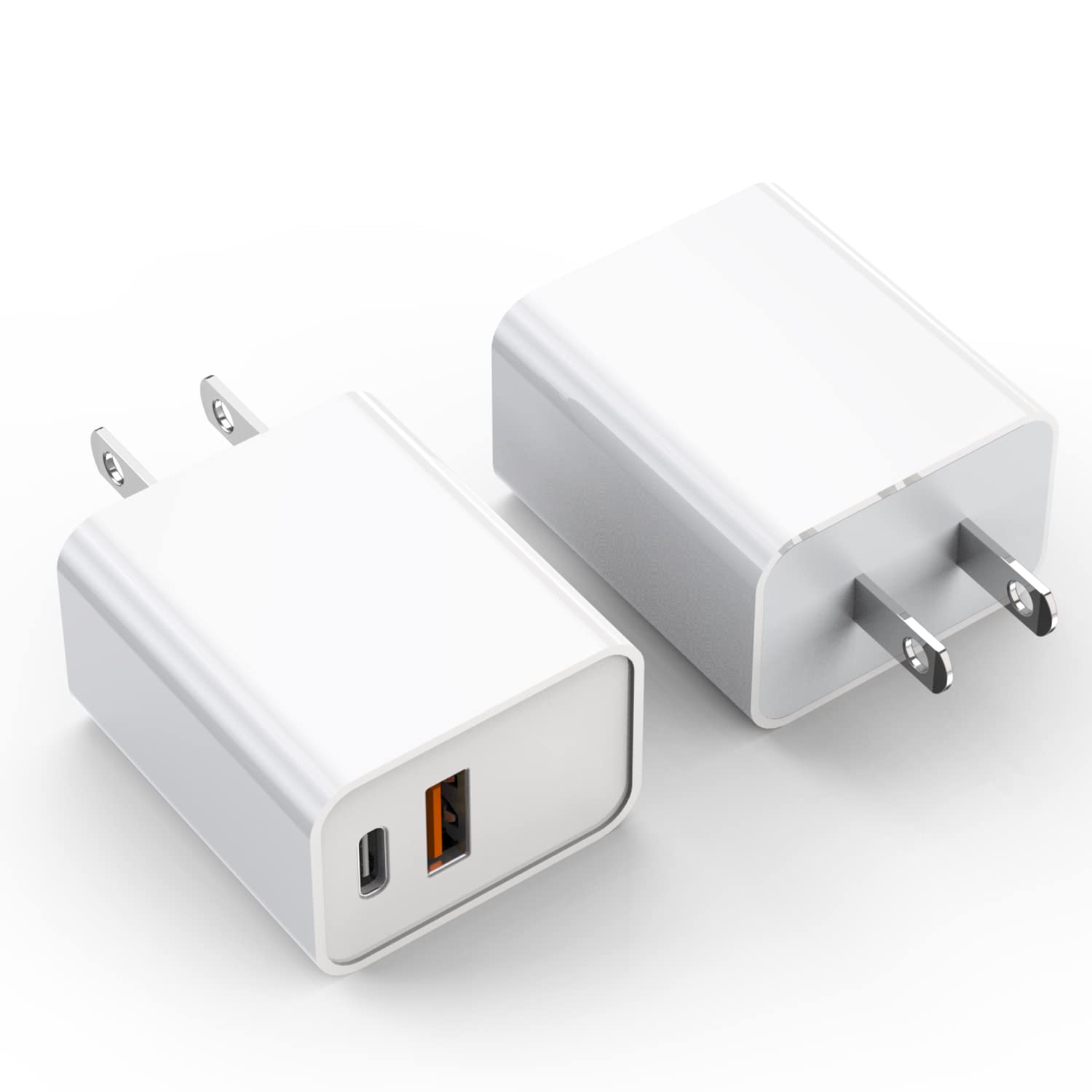 iPhone 15 Charger Block, 2Pack 20W Dual Port PD Fast USB C Wall Charger Adapter + USB A - Efficient Charging Solution for Your iPhone 15 - Compact and Powerful Design - White - 2Pack