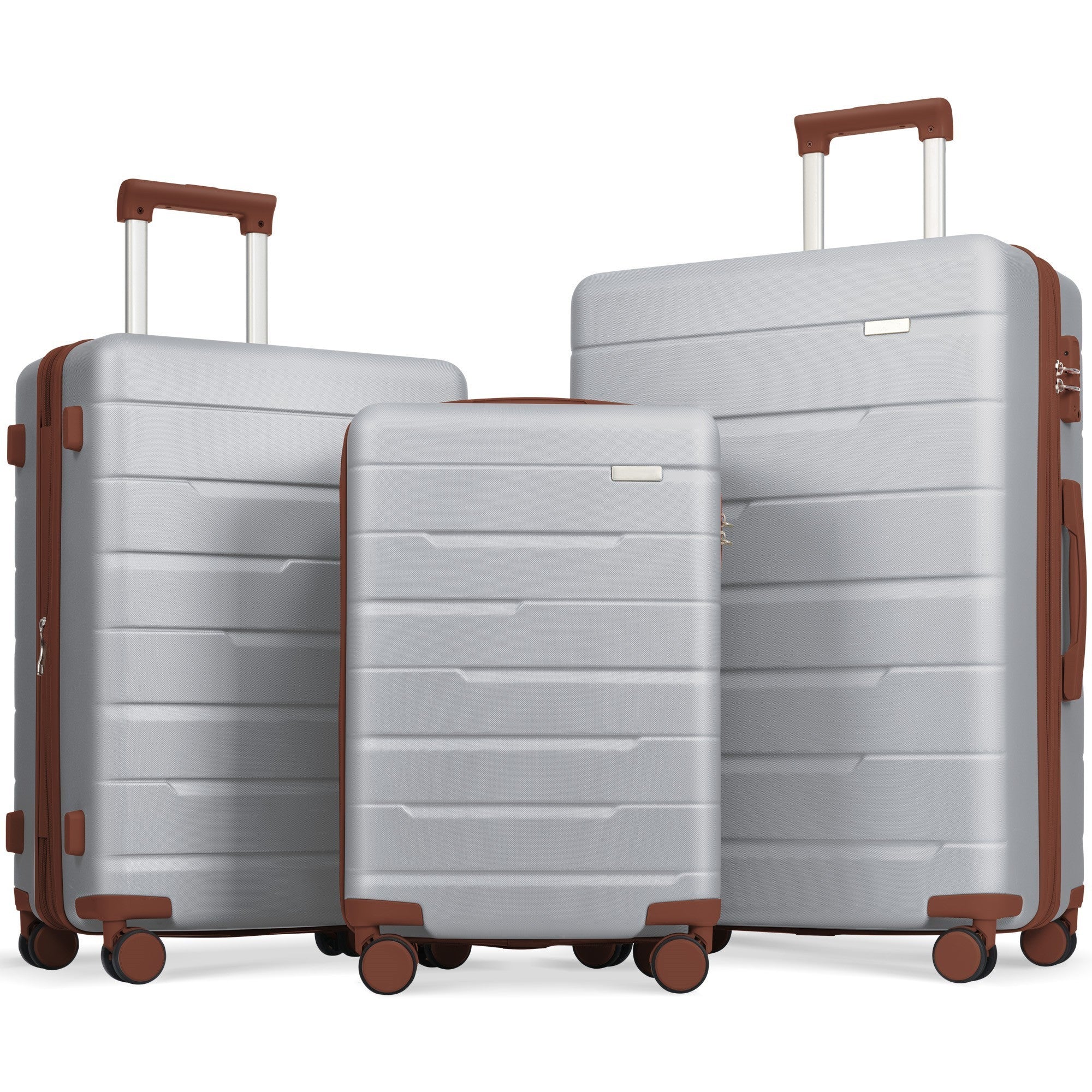 Luggage Sets 3 Piece Suitcase Set 20/24/28, Airline Approved, Hard Case with Spinner Wheels, Silver