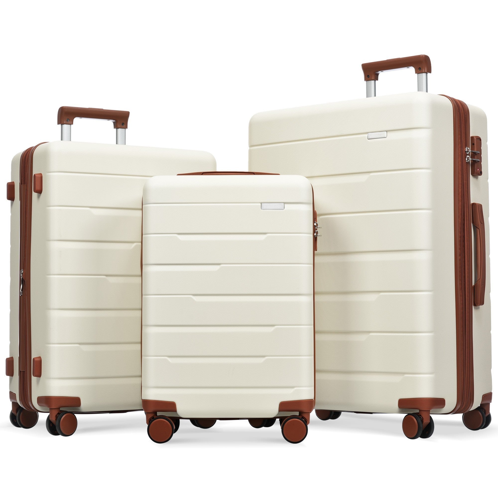 3 Piece Suitcase Set 20/24/28, Airline Approved Carry on Luggage with Spinner Wheels, Beige and Brown Hard Case