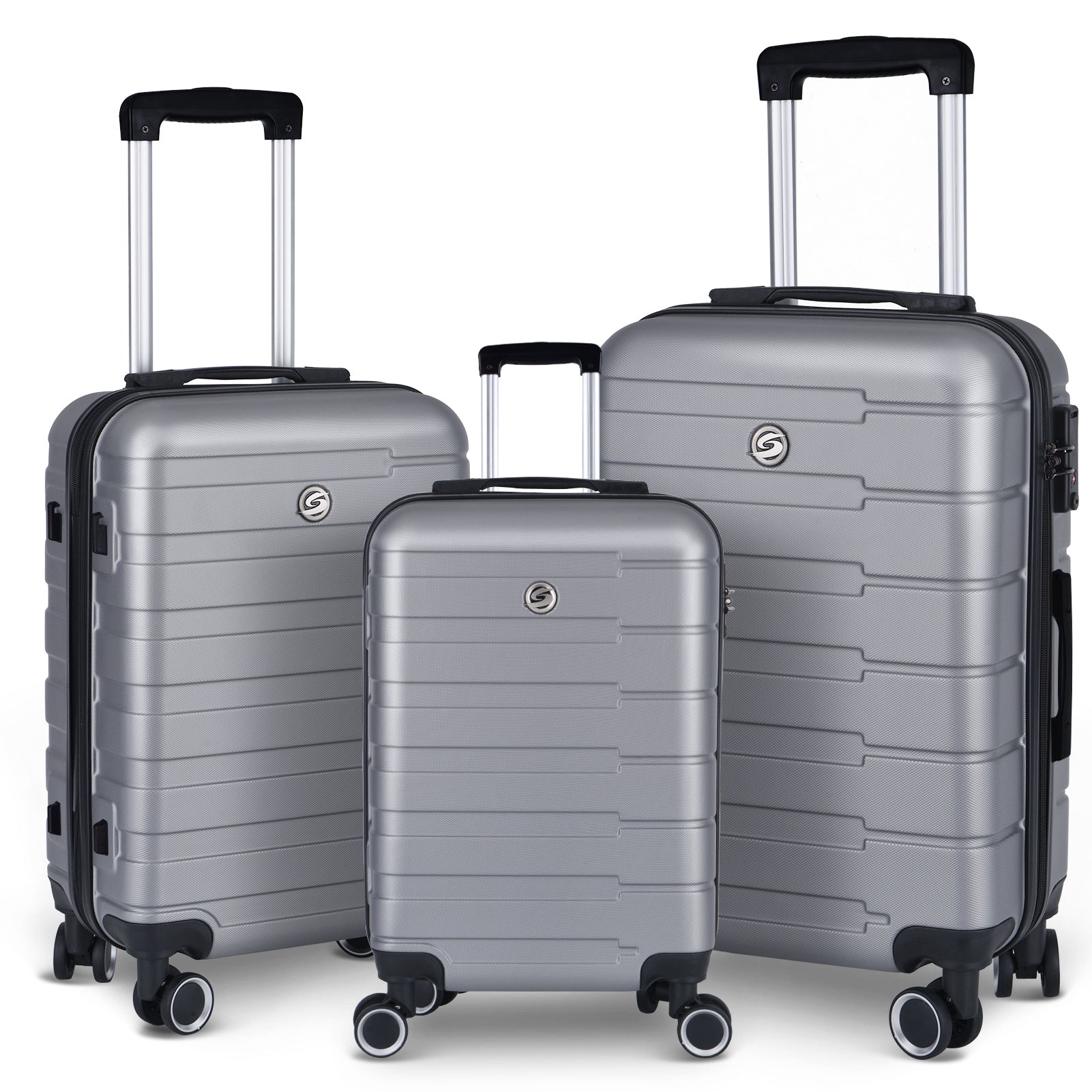 Luggage Suitcase Set 3-Piece: Hardside Carry-on w/ Spinner Wheels 20"/24"/28" - Durable, Convenient, & Stylish Black