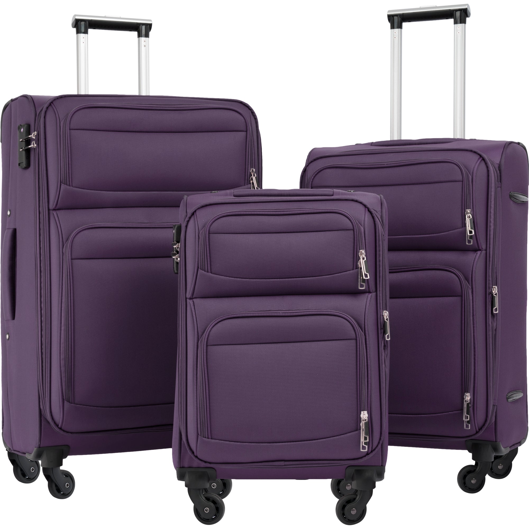 Softside Luggage Set: Expandable 3-Piece Travel Suitcase Upright Spinner - Lightweight, Softshell Material - Various Sizes & Colors