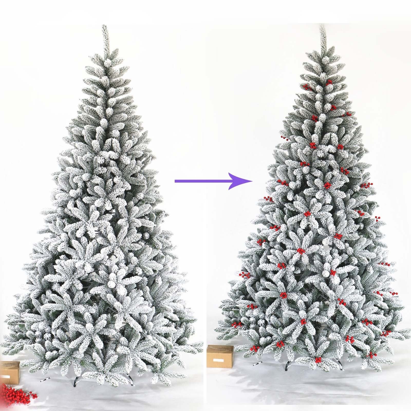 7.5ft Hinged Flocked Christmas Tree with Foldable Metal Stand - 1500t | Easy Assembly, Realistic Design, Green Color