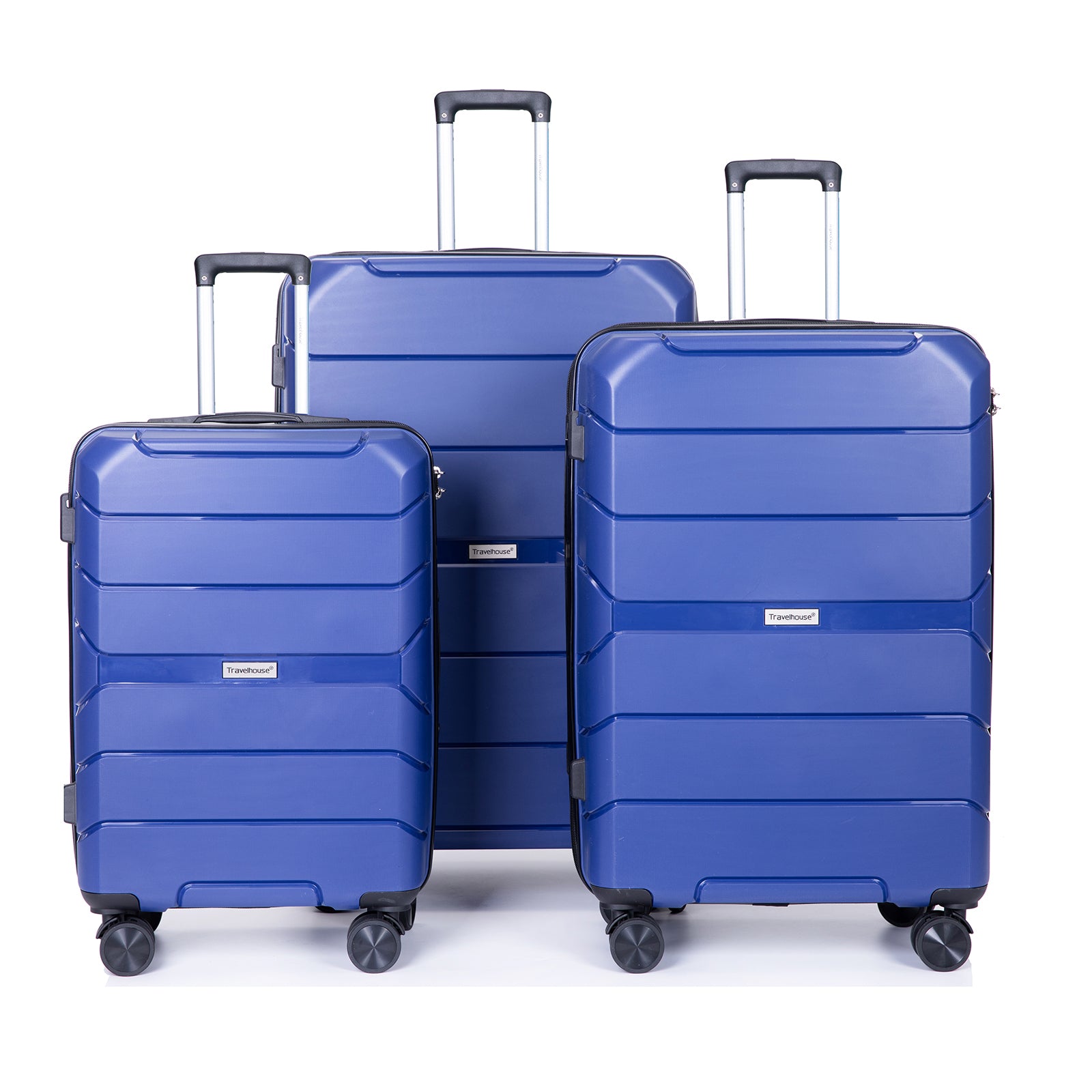 Hardshell Spinner Wheels PP Luggage Sets with TSA Lock, 3-Piece Set (20/24/28), Navy