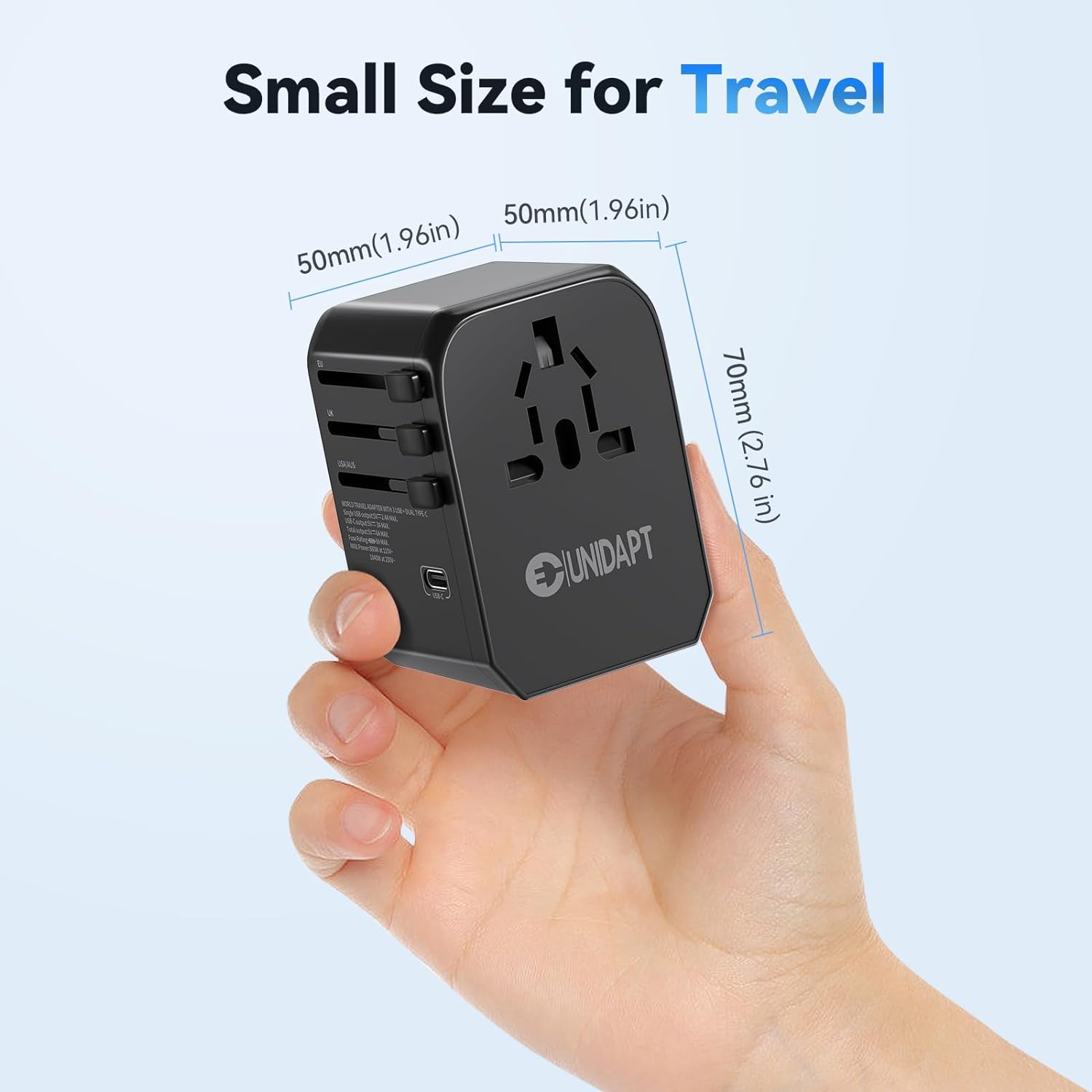 International Power Plug Adapter, Unidapt Universal Travel Adapter with 3 USB C and 2 USB A Ports, European Worldwide Wall Charger for Multiple Regions, Black