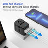 All-in-One International Travel Adapter: Universal European Plug with Fast Charging, Dual USB-C PD and Dual USB-A QC Ports (TR02 Black)