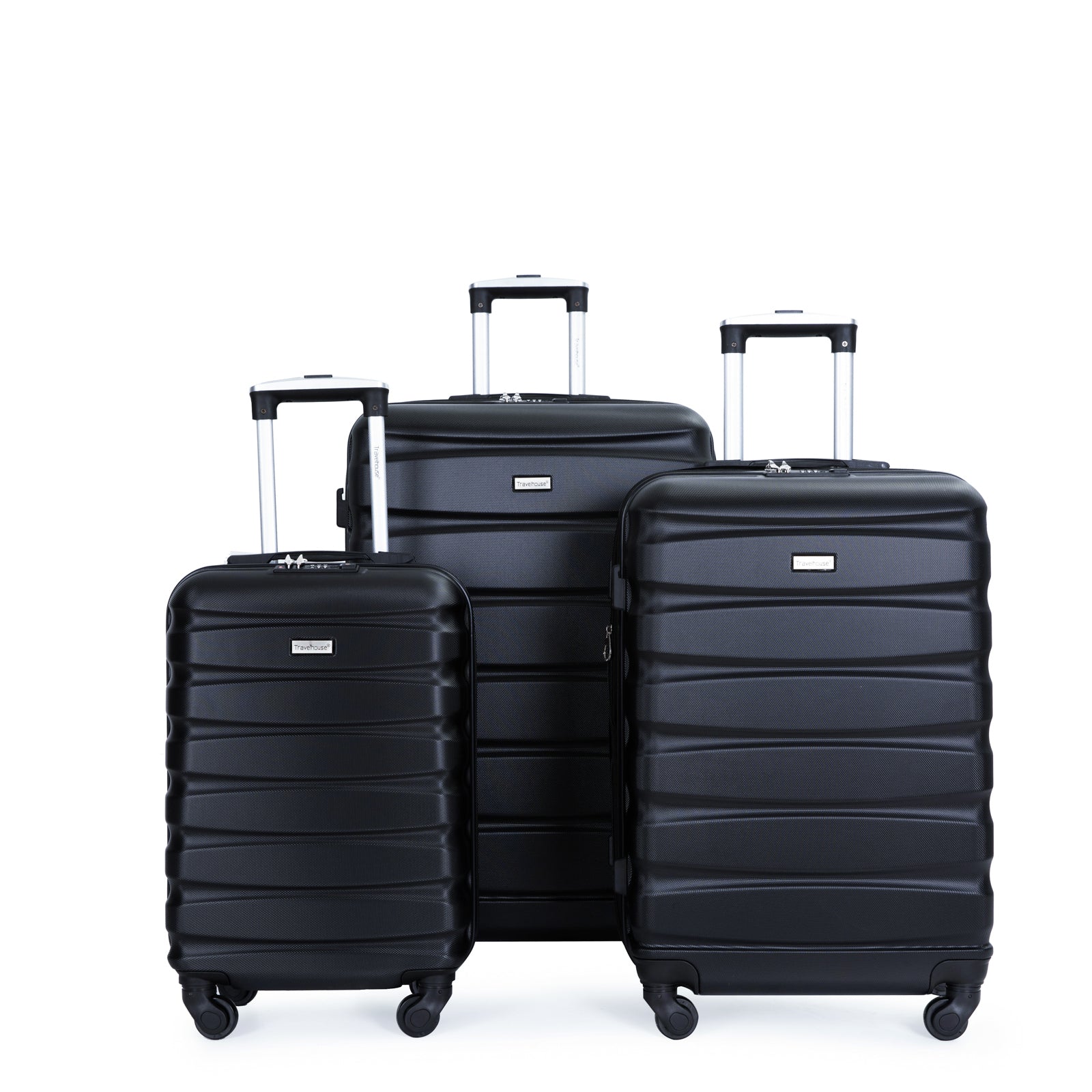 Expandable 3-Piece Luggage Set: Lightweight ABS Suitcase with Hooks, Spinner Wheels, TSA Lock - Black (20/24/28)