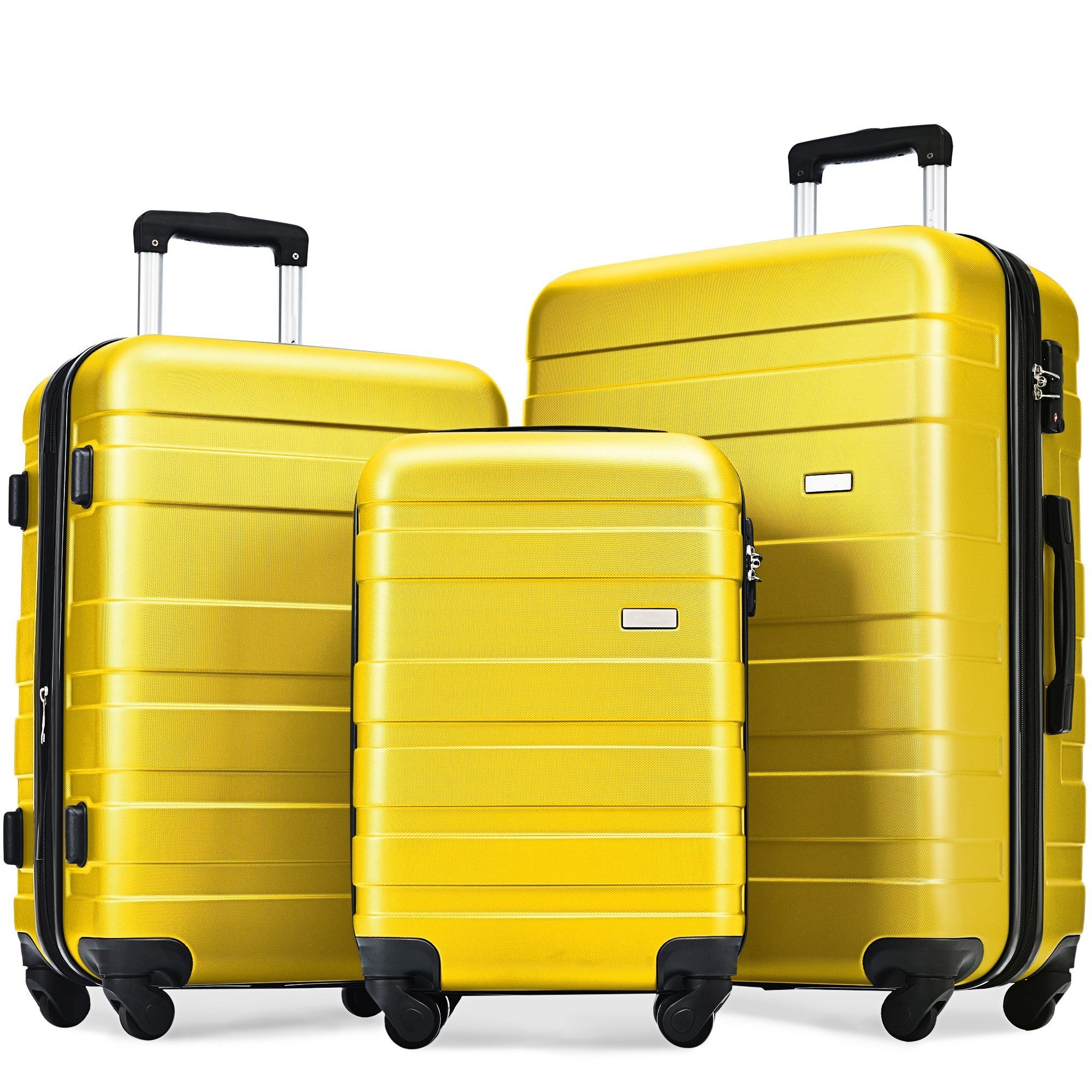 Luggage Sets New Model Expandable ABS Hardshell 3pcs Hardside Lightweight Durable Suitcase Spinner Wheels Suitcase with TSA Lock 20''24''28''(Yellow)