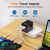 120W Universal Travel Adapter, FATYER GaN Fast Charge, 4 TYP-C and 1 USB-A, Europe/UK/AUS/USA Compatible, All-in-one Wall Charger for Cell Phone Laptops Tablet - Worldwide, Efficient & Compact