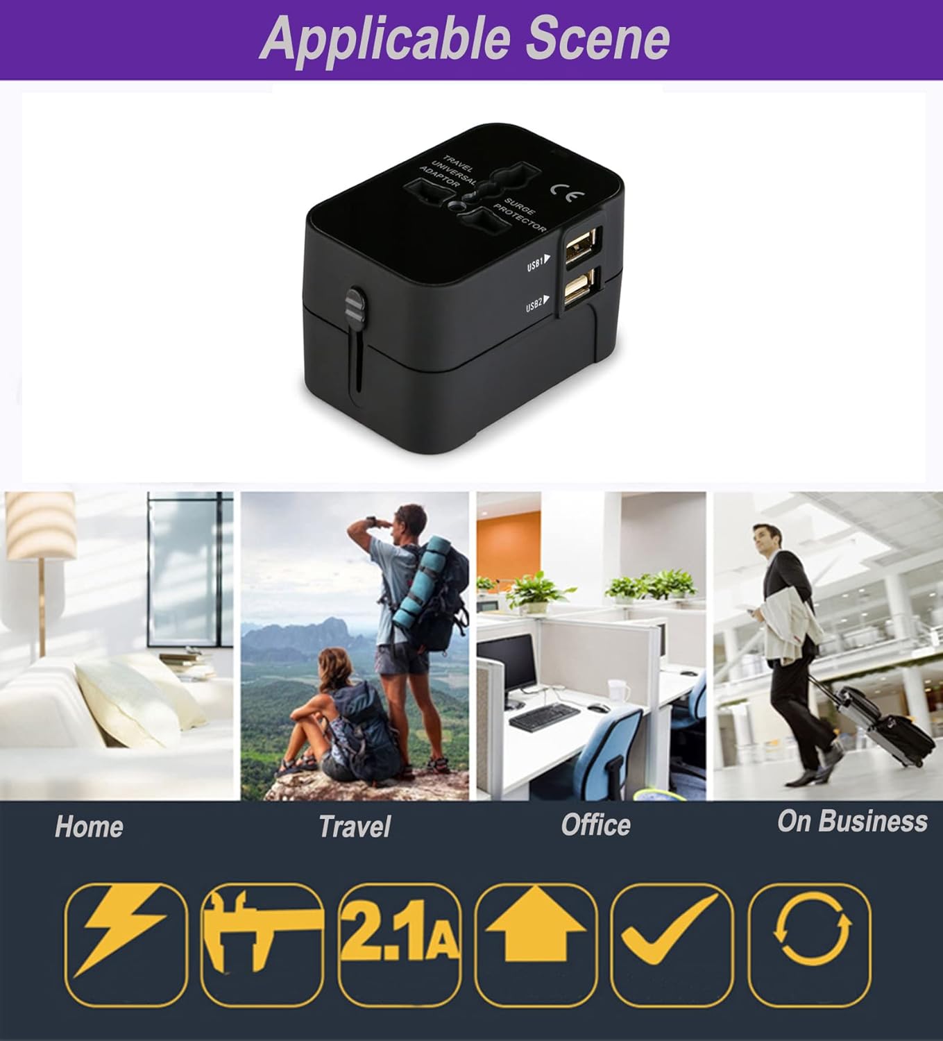 Premium Travel Adapter: Portable Worldwide Power Converter Combo, European Travel Plug, Dual USB Charging Ports