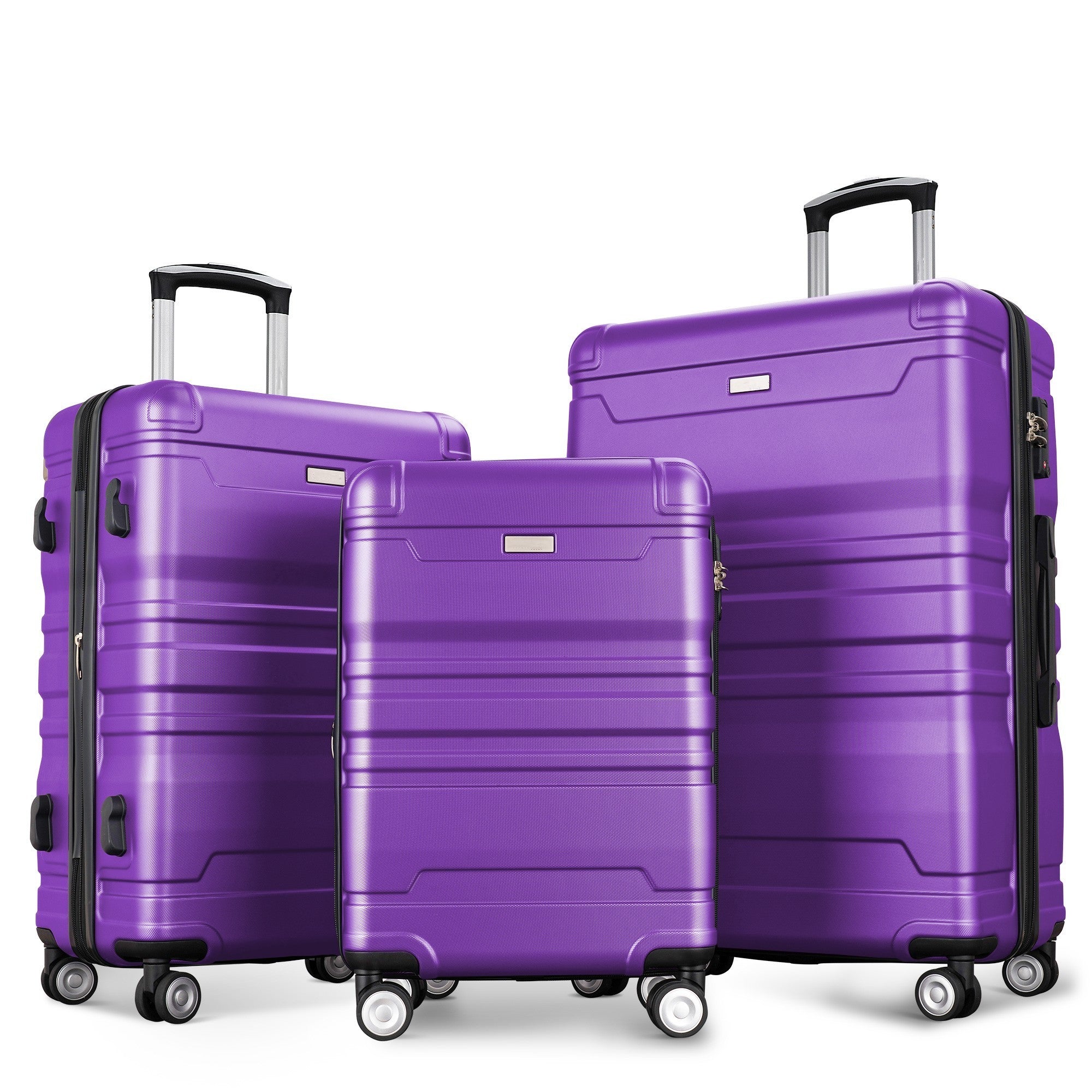 New Model Expandable ABS Hardshell 3pcs Clearance Luggage Sets - Hardside, Lightweight, Durable Suitcase Sets with Spinner Wheels, TSA Lock - 20''24''28'' (Purple)