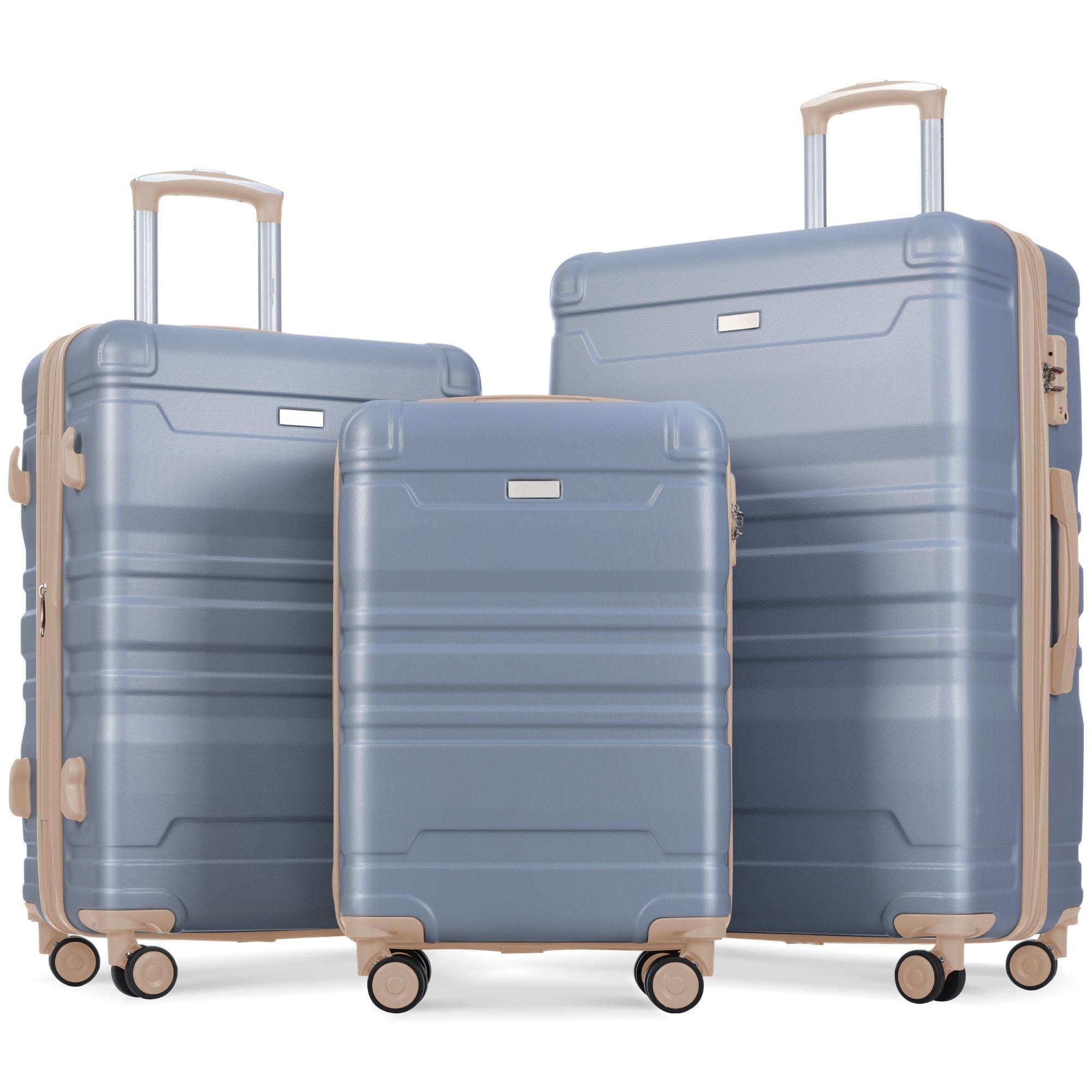 New Model Expandable ABS Hardshell 3pcs Luggage Sets - Clearance Hardside Suitcase with Spinner Wheels, TSA Lock - Lightweight, Durable - 20''24''28'' (Light Blue & Golden)