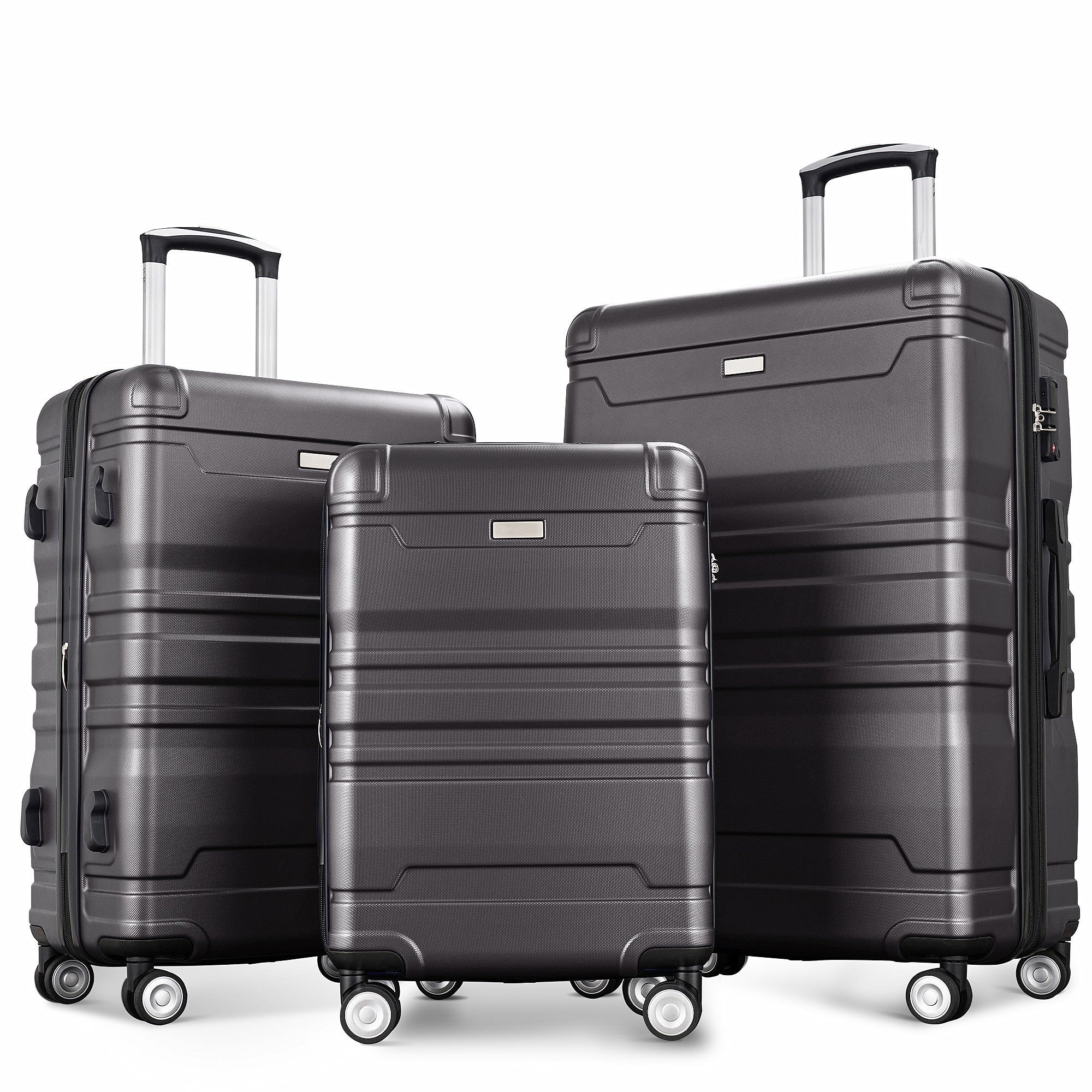 Luggage Sets: New Model Expandable ABS Hardshell 3pcs Clearance Hardside Suitcase sets with Spinner Wheels, TSA Lock - 20''24''28'' (Dark Gray)