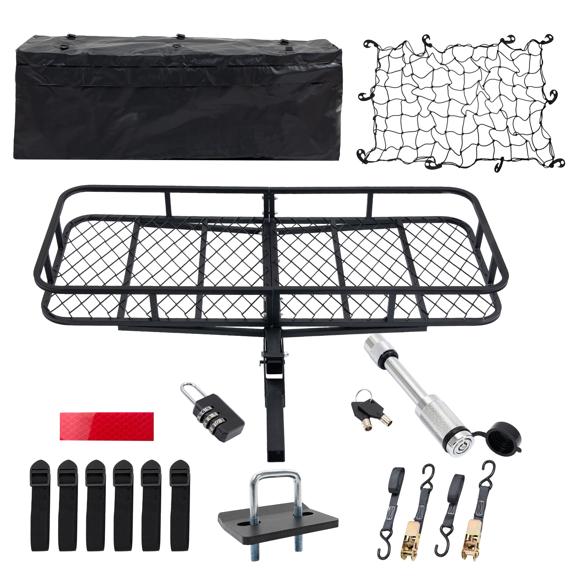 Folding Cargo Basket with Cargo Net - Spacious and Versatile | Easy-to-Install, Heavy-Duty Steel Frame | Ideal for Transporting Gear, Luggage, and Equipment | Black, Universal Fit | Conveniently Folds for Storage