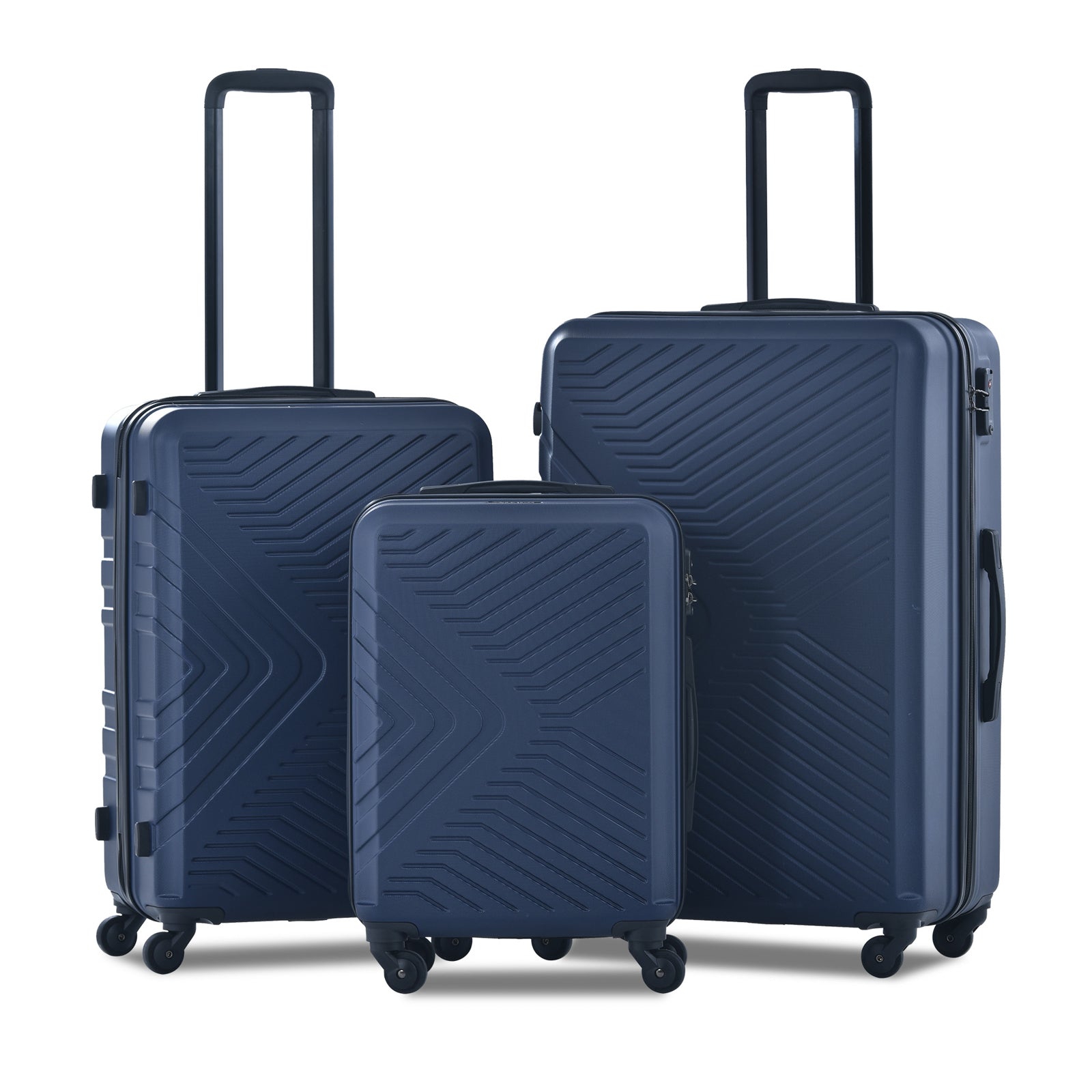 3-Piece Lightweight ABS Luggage Set with Hooks, Spinner Wheels, TSA Lock - Navy (20/24/28)