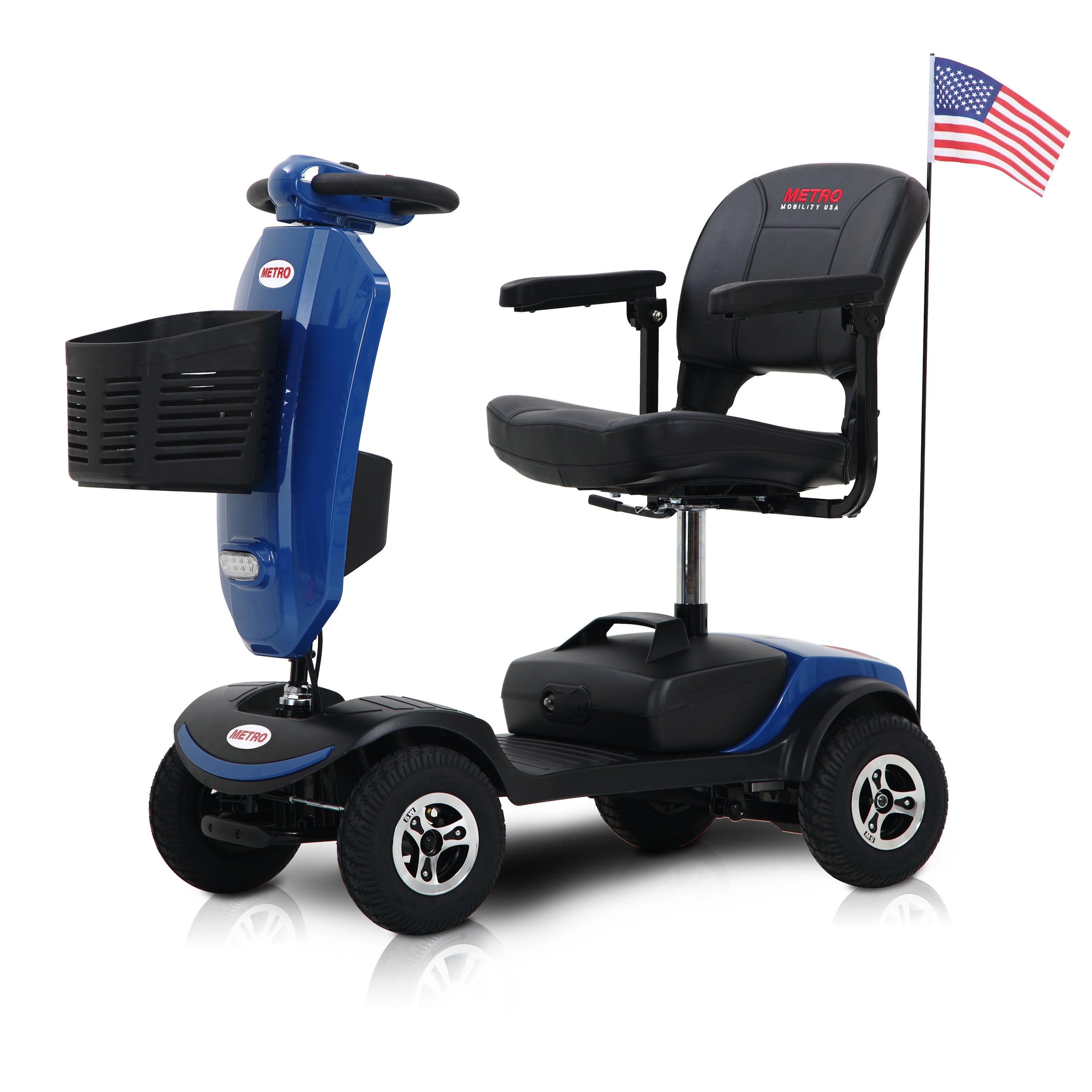 Outdoor Compact Mobility Scooter with Windshield, 300W Motor, Travel-Long Range Power Extended Battery, Cup Holders & USB Charger Port, Blue