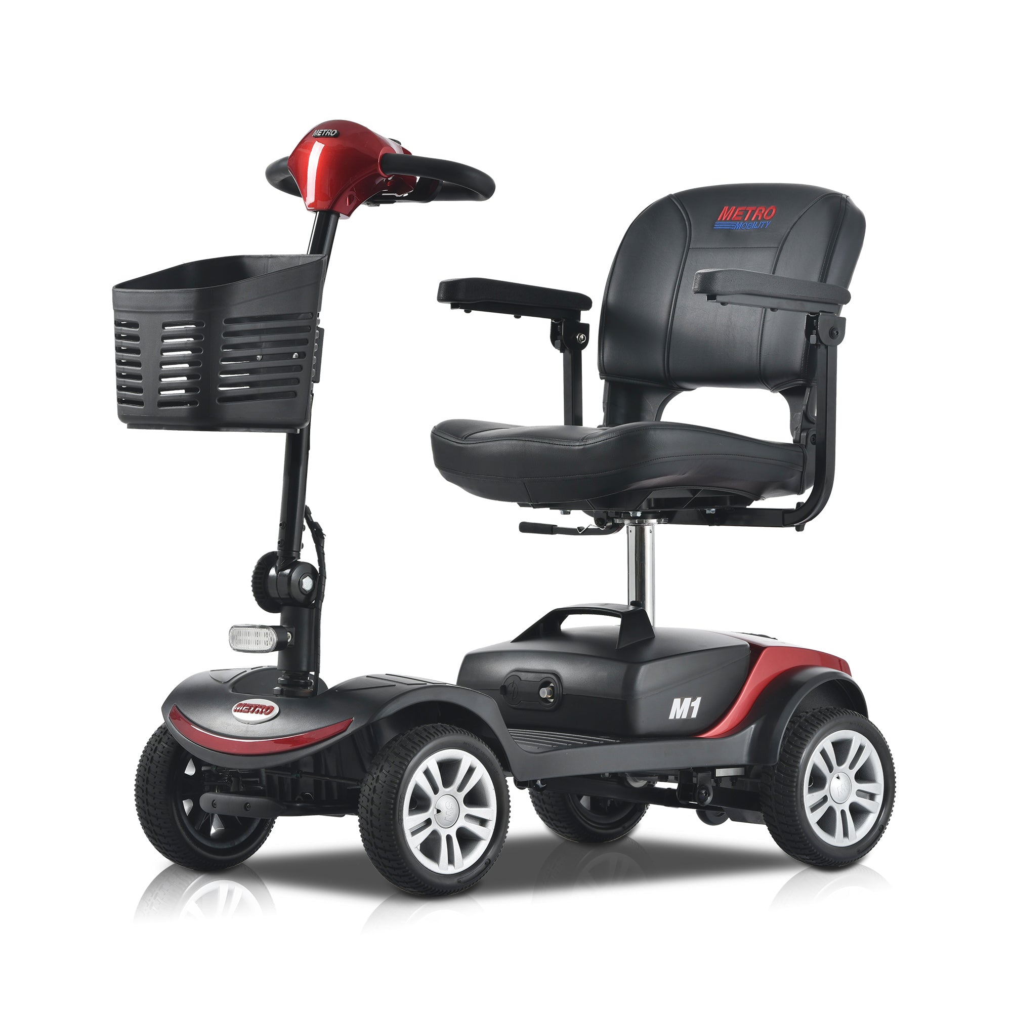 Four Wheels Compact Travel Mobility Scooter, 300W Motor, 300lbs Capacity, Red - Ideal for Adults