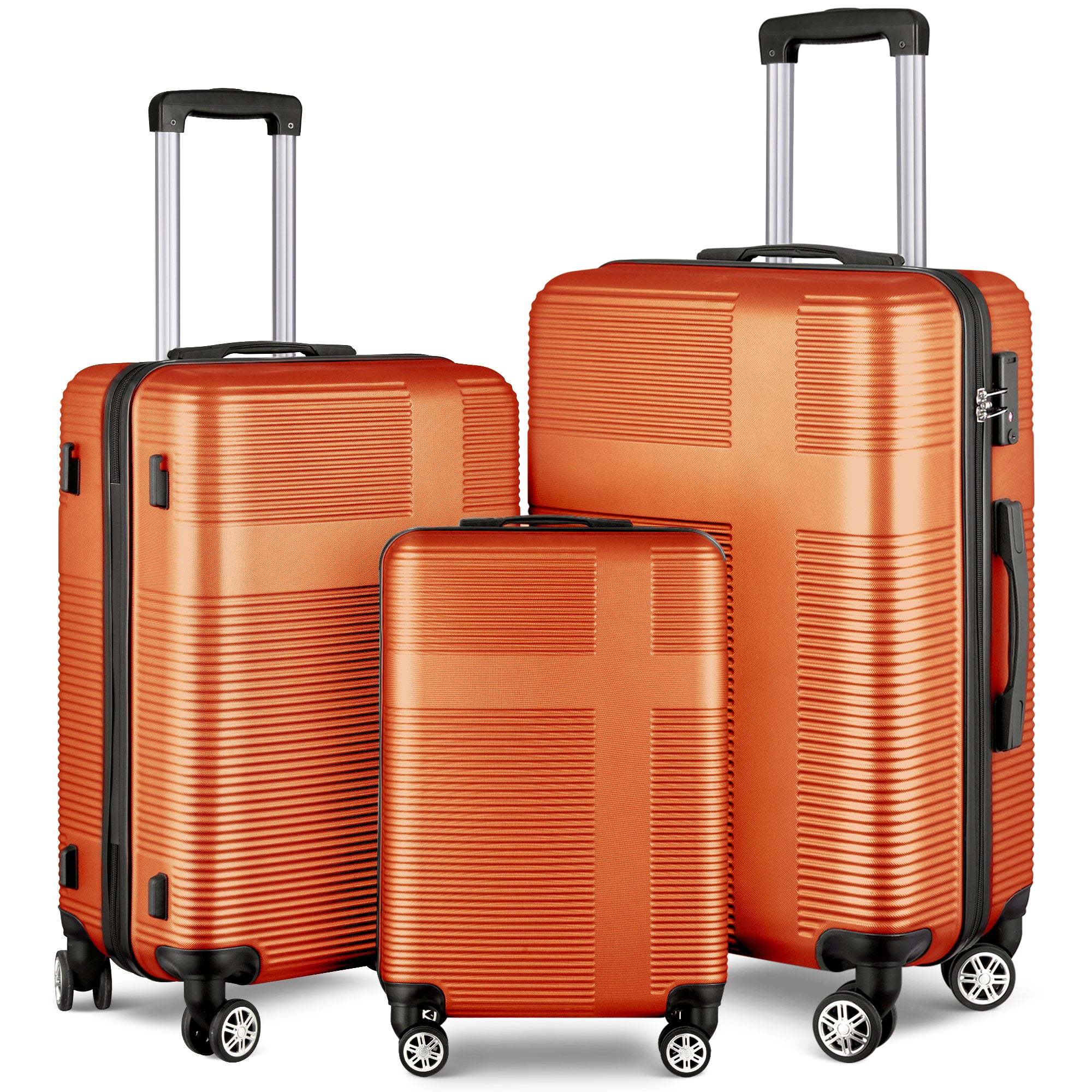 3 Piece Luggage Set with TSA Lock: ABS, Durable & Lightweight Suitcase, Spinner Wheels, Cross Stripe Design - Hooks, 20in/24in/28in Sizes