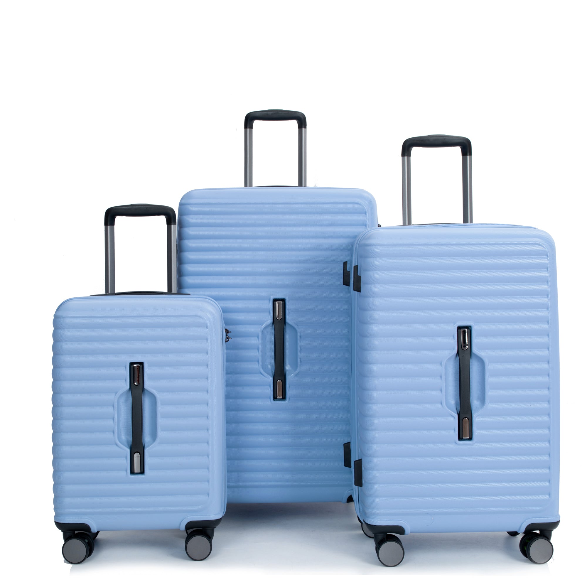 3 Piece Lightweight Suitcase Set with 360° Double Spinner Wheels, TSA Lock, and Two Hooks - Light Blue (21/25/29)