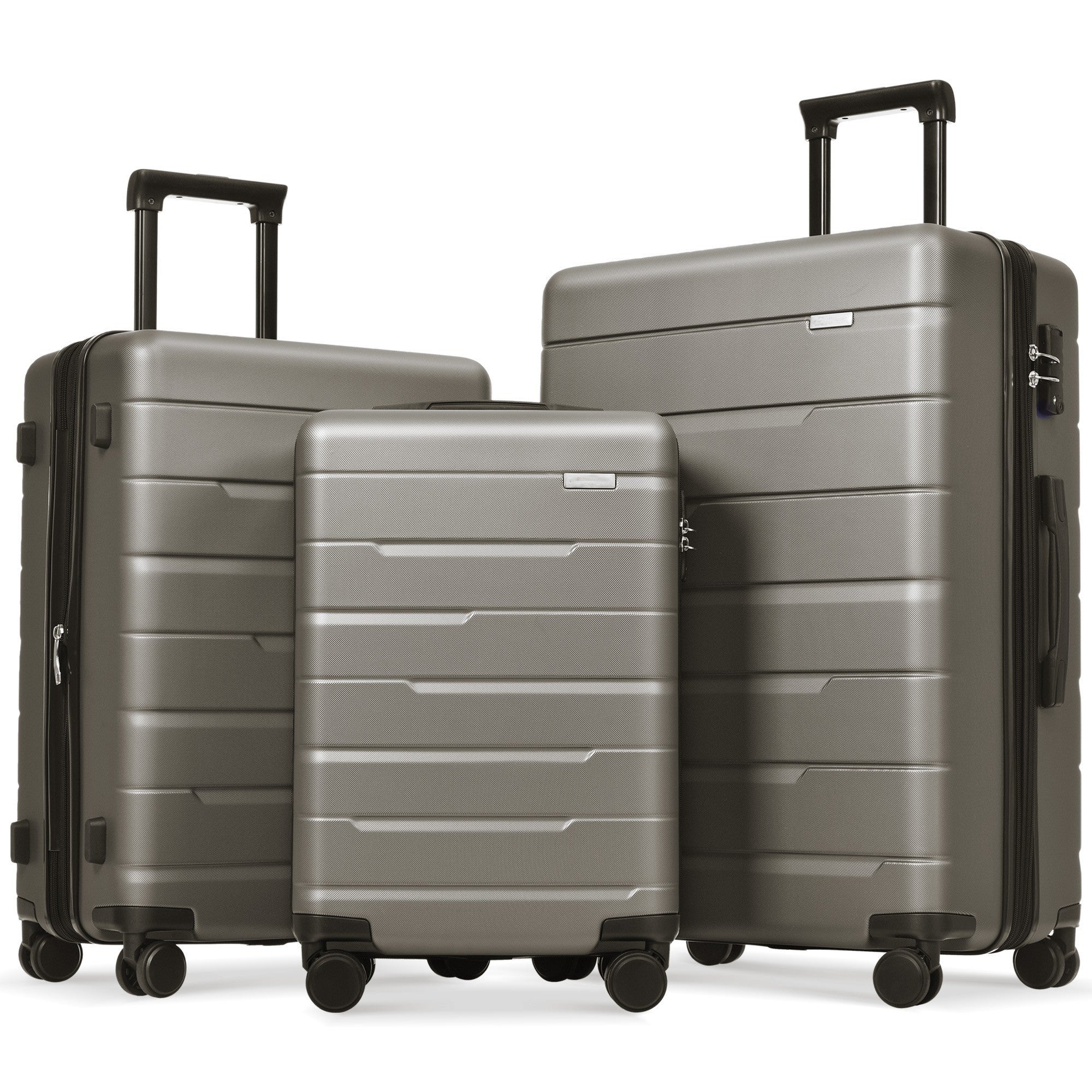 3 Piece Suitcase Set - Airline Approved Carry on Luggage with Spinner Wheels, Gray - Hard Case, 20/24/28 Size