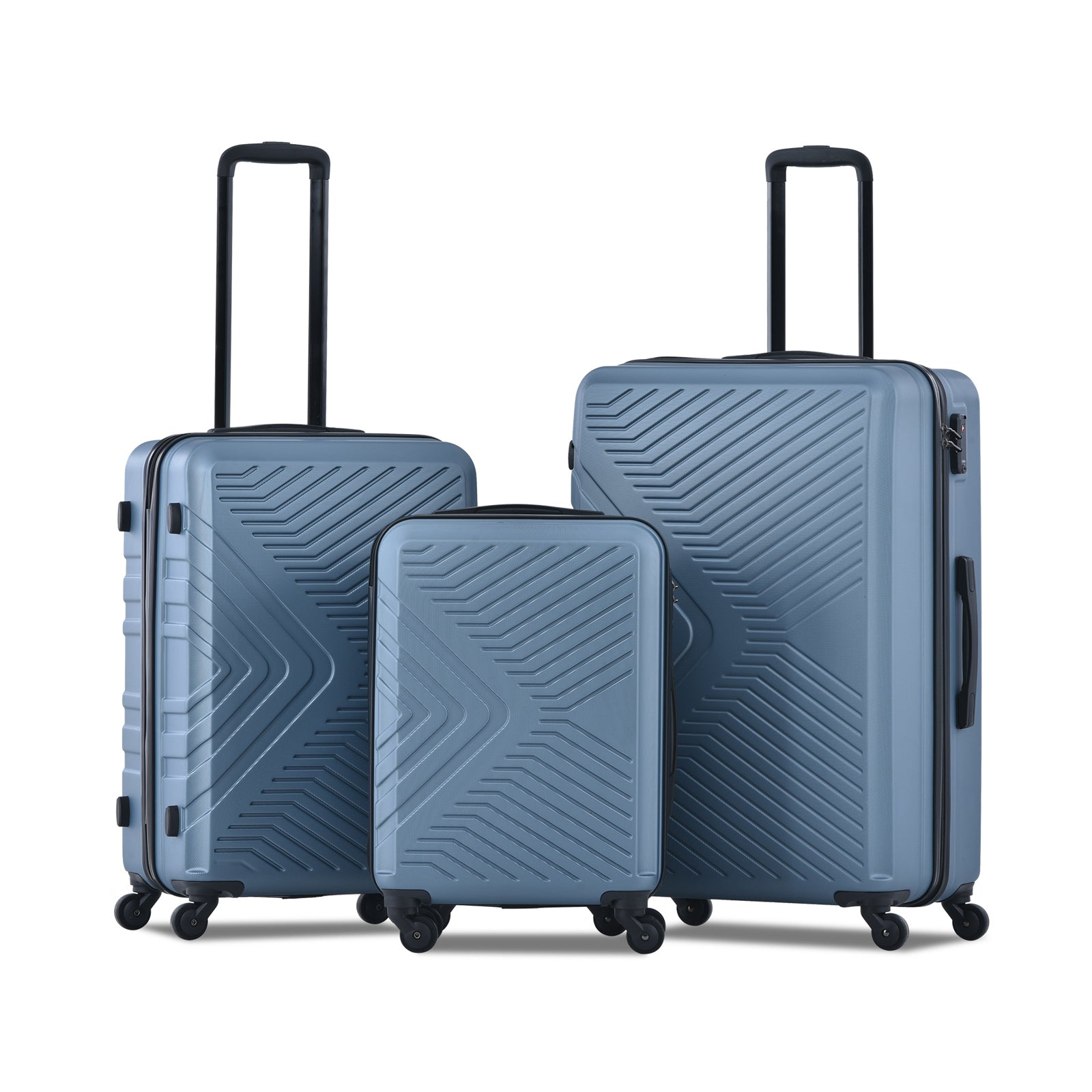 3 Piece ABS Lightweight Suitcase with Spinner Wheels, TSA Lock, Blue (20/24/28) - Convenient & Secure Travel Luggage Sets