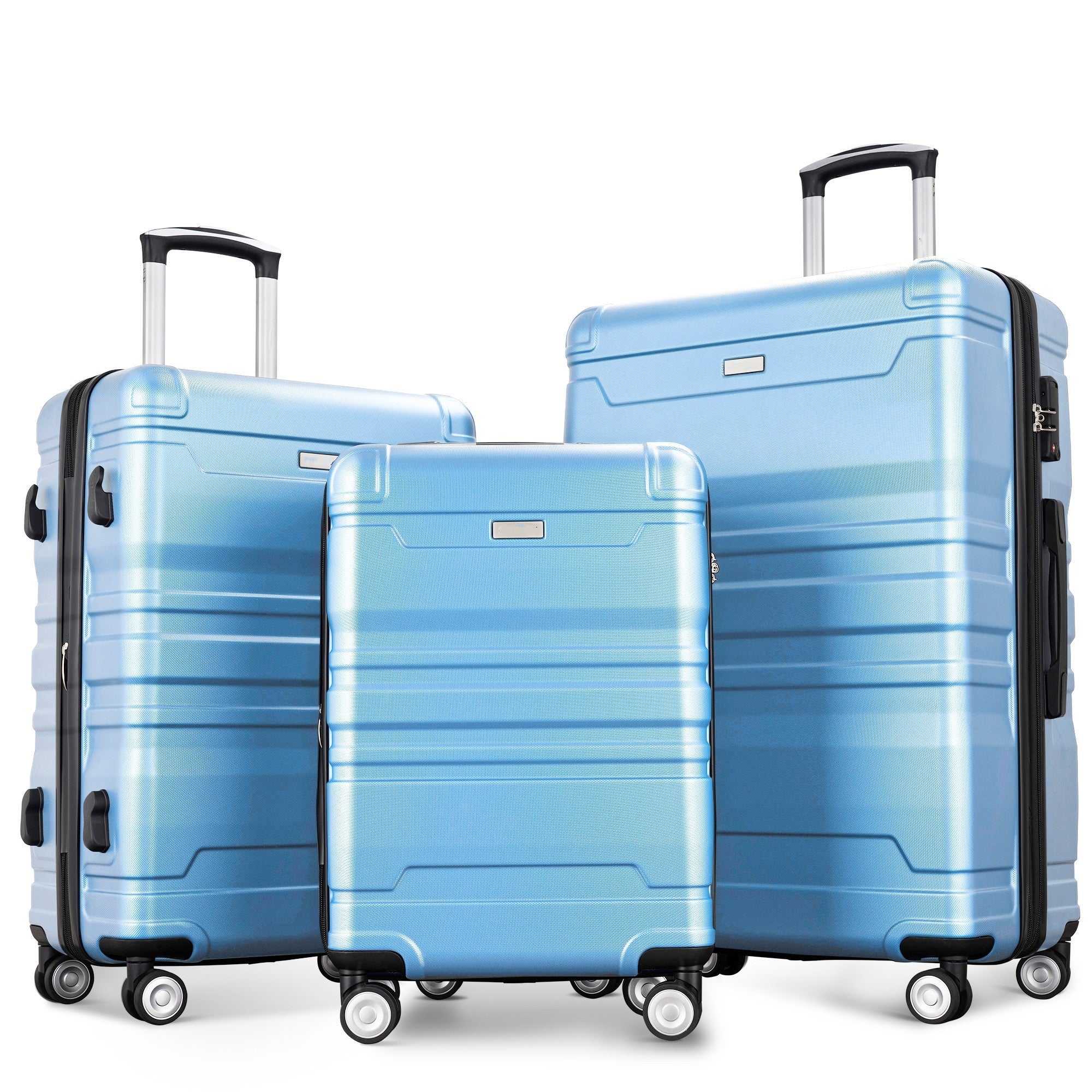 Luggage Sets: Expandable ABS Hardshell 3pcs Clearance Hardside Suitcase Spinner Wheels with TSA Lock - Lightweight, Durable, 20''24''28'' - Sky Blue