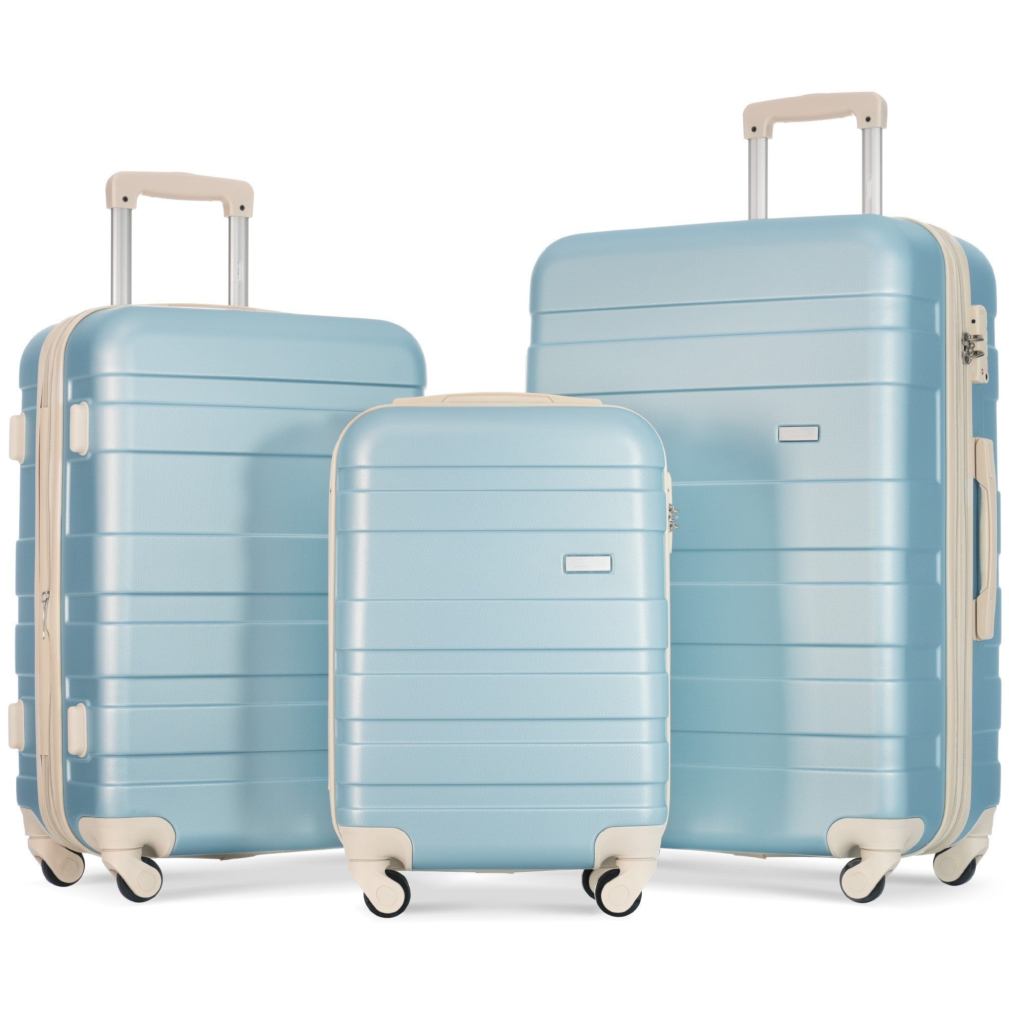 Luggage Sets - Expandable ABS Hardshell 3pcs Hardside Suitcase Spinner Wheels with TSA Lock - Lightweight & Durable - 20''24''28'' - Golden Blue & Beige