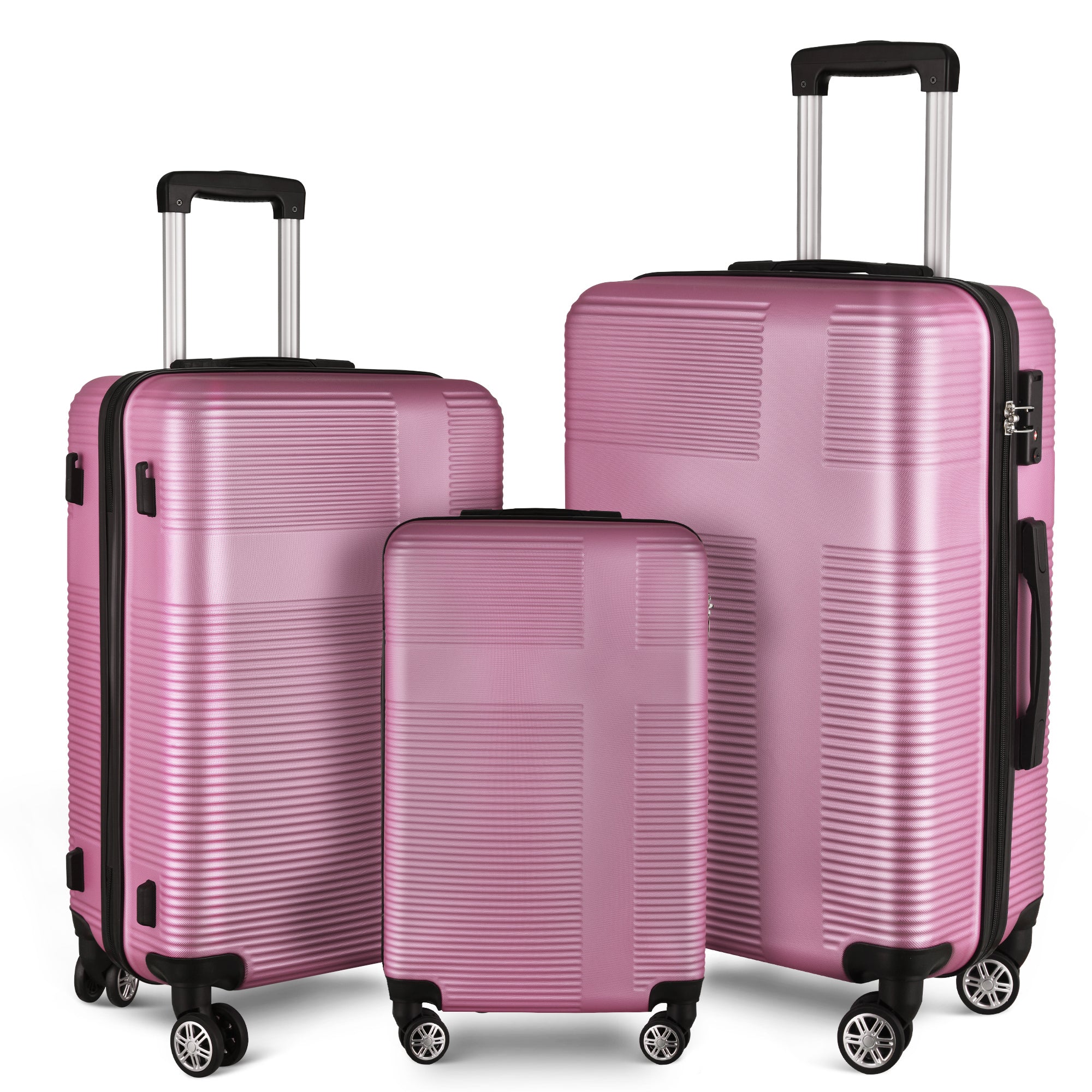 3 Piece ABS Luggage Set with TSA Lock, Durable & Lightweight Suitcase, Spinner Wheels, Cross Stripe Design, 20in/24in/28in Sizes