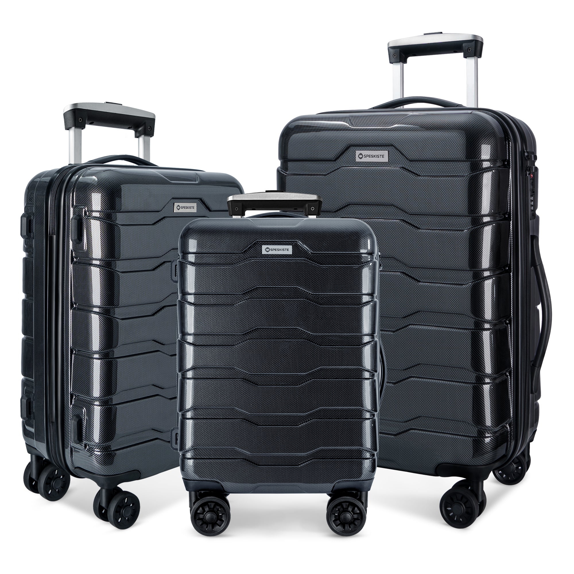 Luggage Sets with Spinner Wheels, ABS+PC Lightweight, TSA Lock (20'/24'/28'), Black