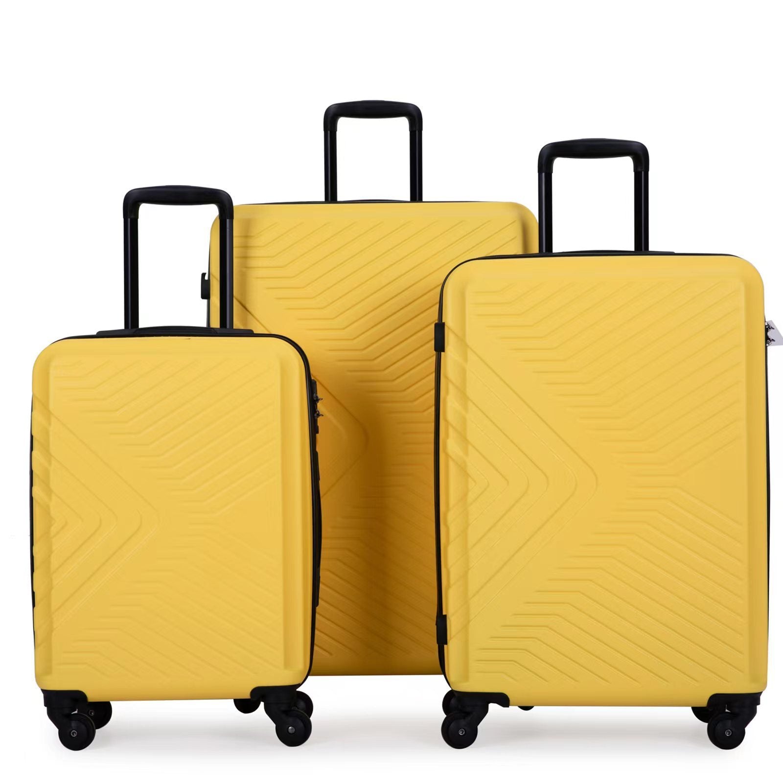 3 Piece Luggage Sets: Lightweight ABS Suitcase with Hooks, Spinner Wheels, TSA Lock (20/24/28), Yellow