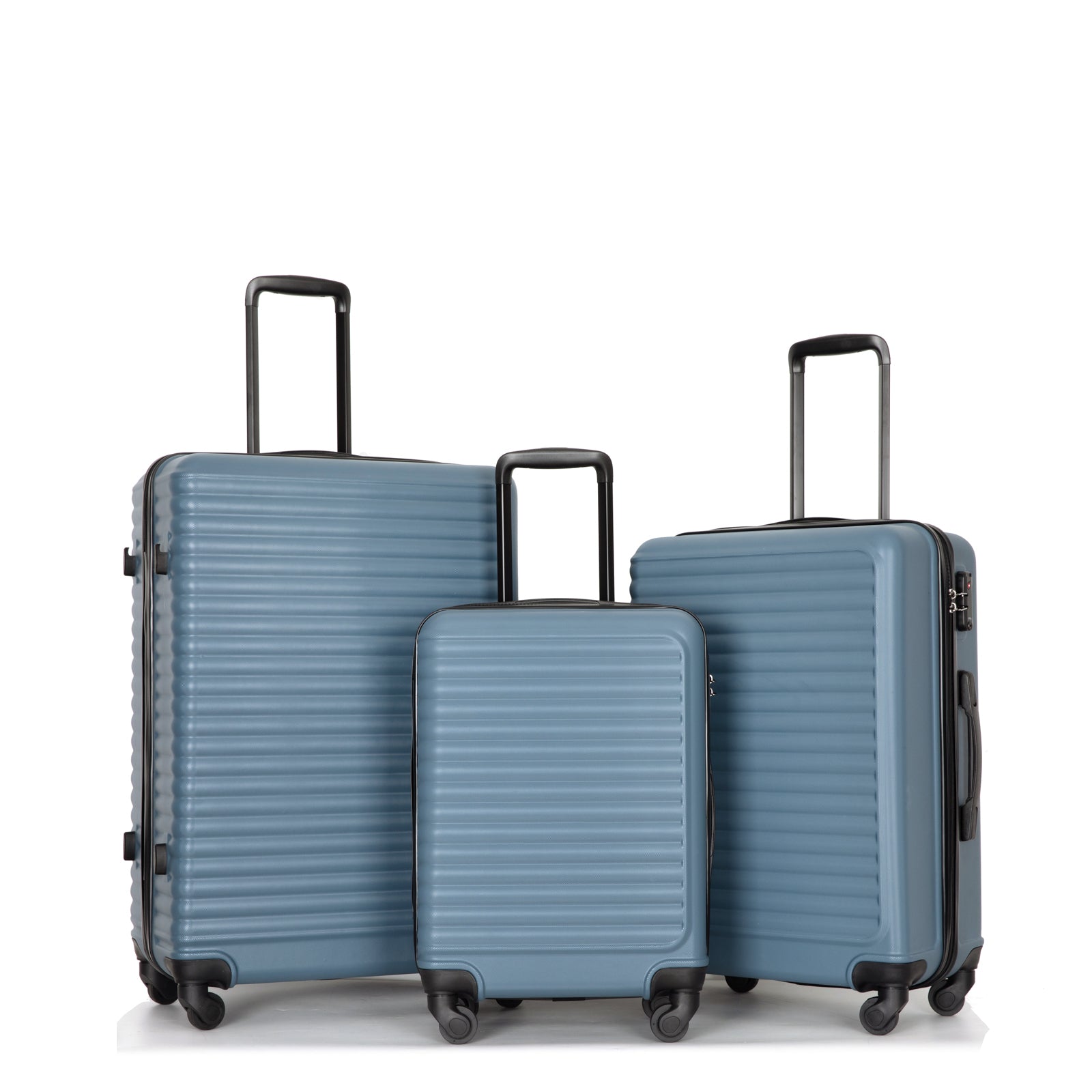 3 Piece ABS Lightweight Suitcase with Hooks, Spinner Wheels, TSA Lock, Blue (20/24/28)