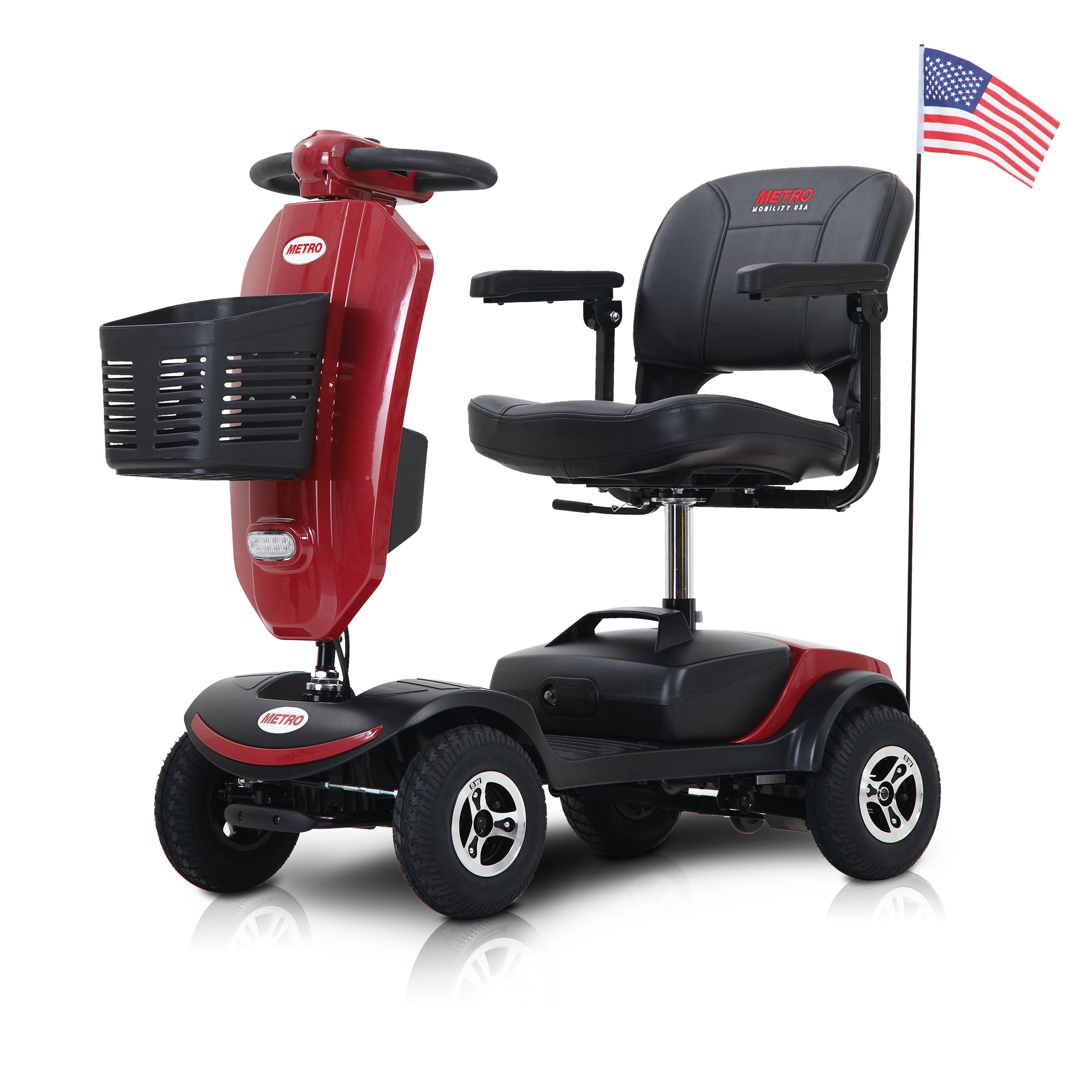 Outdoor Compact Mobility Scooter with Windshield, 300W Motor, Long Range Battery, Cup Holders, USB Charger Port - Red