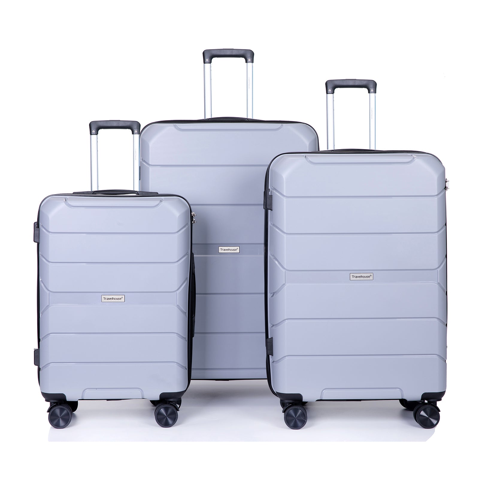 Hardshell Spinner Wheels PP Luggage Sets Lightweight Suitcase with TSA Lock - 3-Piece Set (20/24/28) in Silver