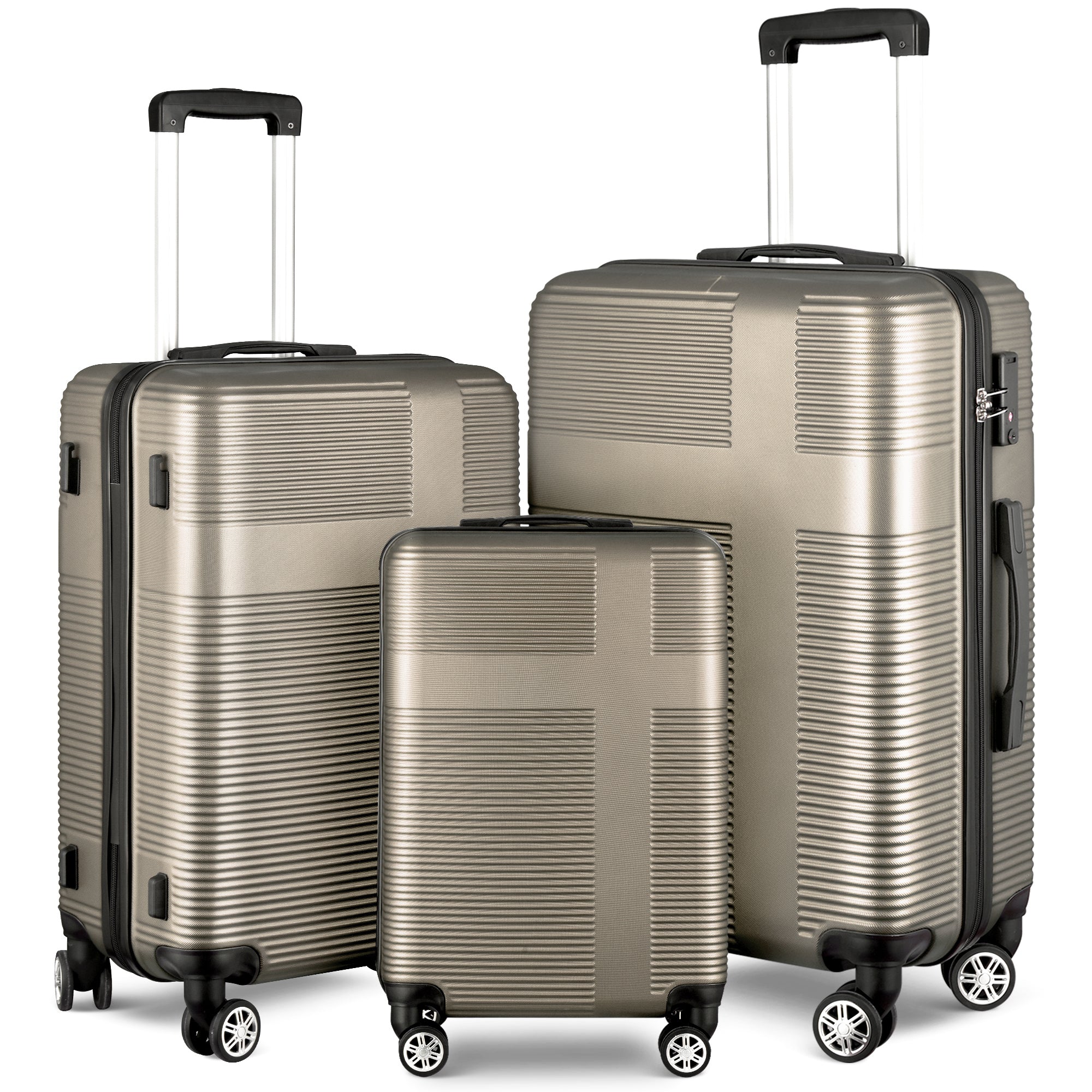 3 Piece TSA Lock ABS Luggage Set: Durable, Lightweight Suitcase with Hooks, Spinner Wheels, Cross Stripe Design - 20in/24in/28in