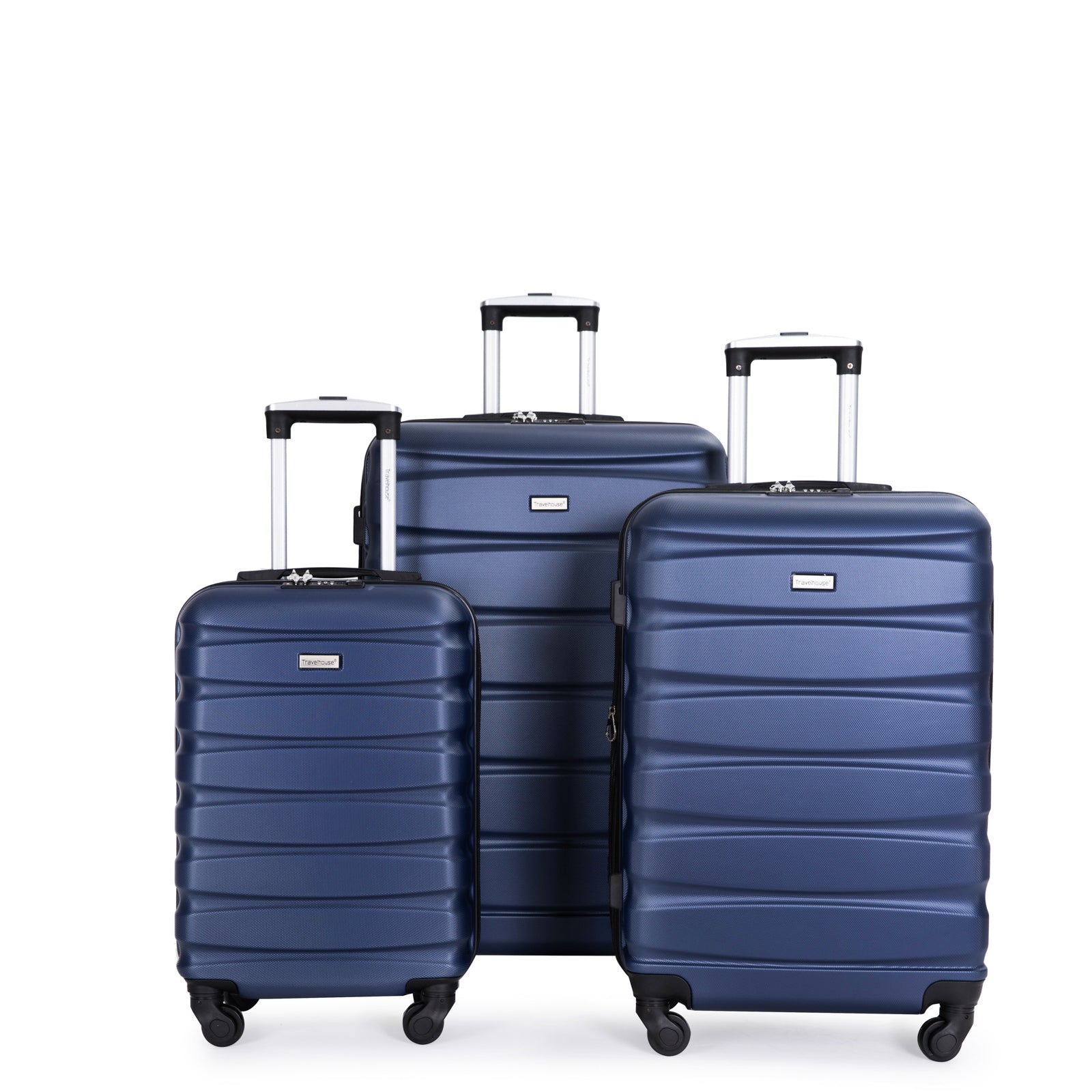 Expandable Lightweight 3 Piece Luggage Set: ABS Suitcase, Hooks, Spinner Wheels, TSA Lock, Blue (20/24/28)