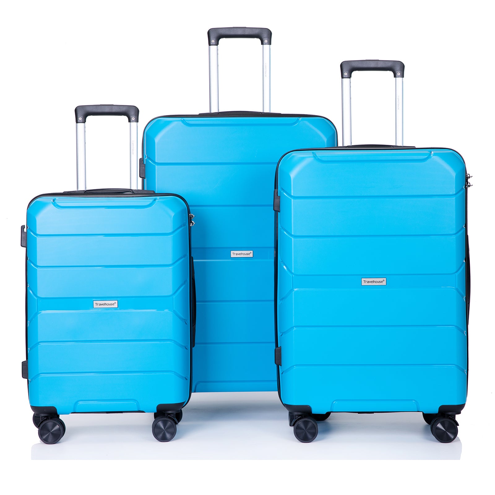 Hardshell Suitcase Spinner Wheels Luggage Sets Lightweight Suitcase With TSA Lock, 3-Piece Set (20/24/28), Light Blue