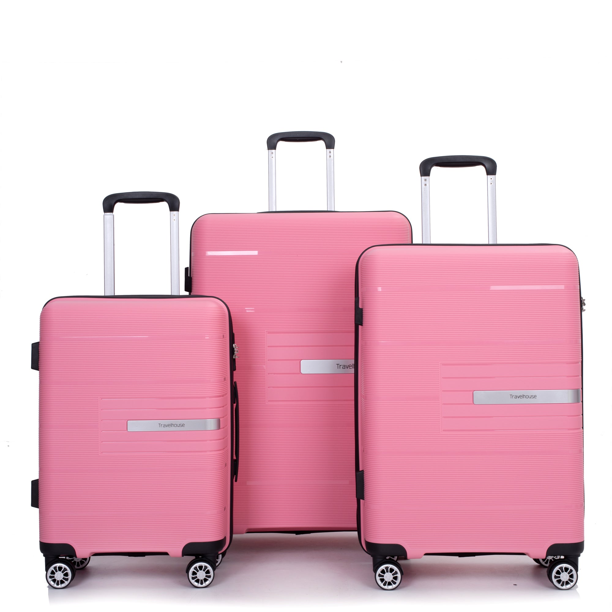 "Hardshell Suitcase with Double Spinner Wheels - Lightweight & Durable PP Luggage Sets, TSA Lock, 3-Piece Set (20/24/28), Pink"