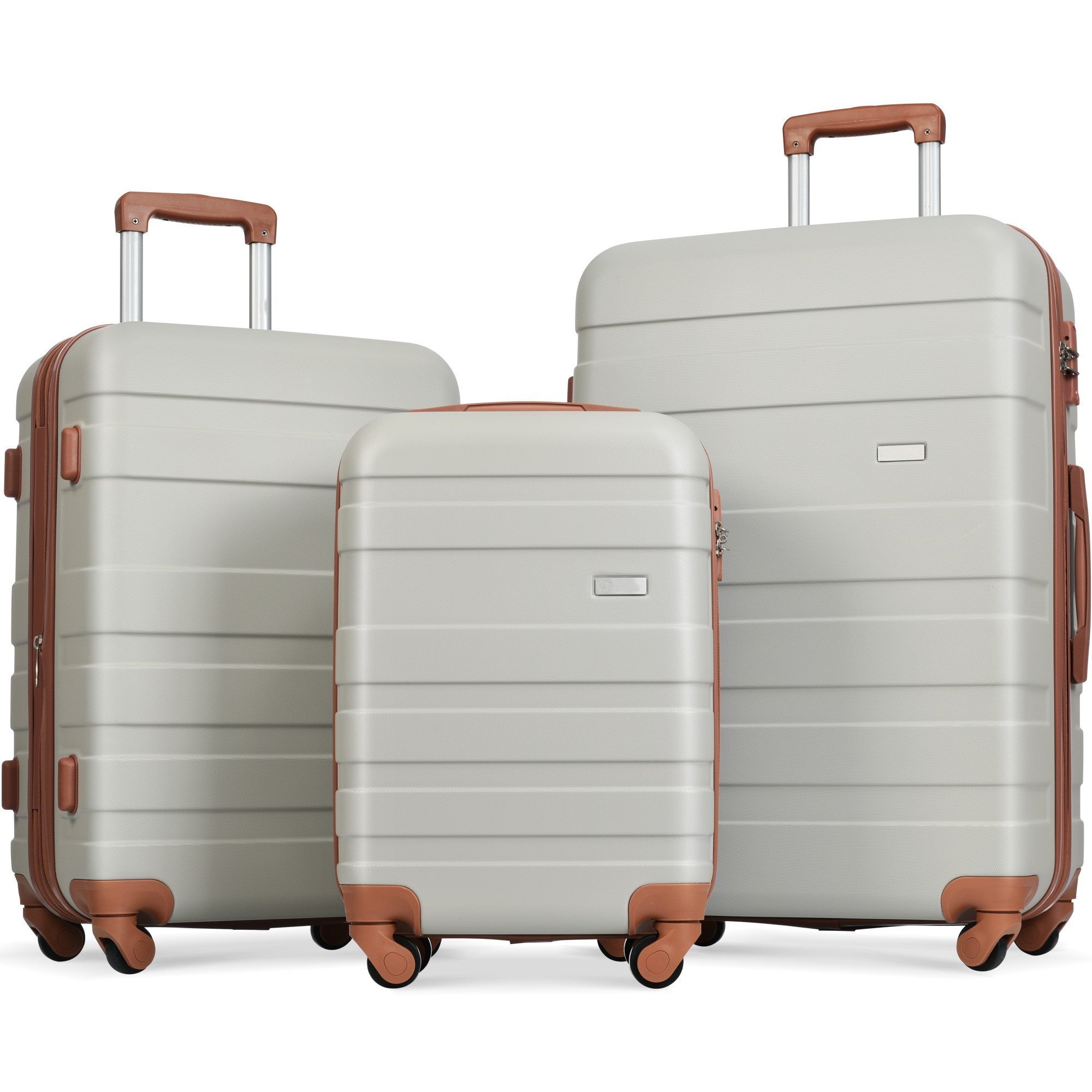 Clearance Luggage Sets: Expandable ABS Hardshell 3pcs, Lightweight, Durable Suitcase, Spinner Wheels, TSA Lock, 20''24''28'', Light Grey and Brown