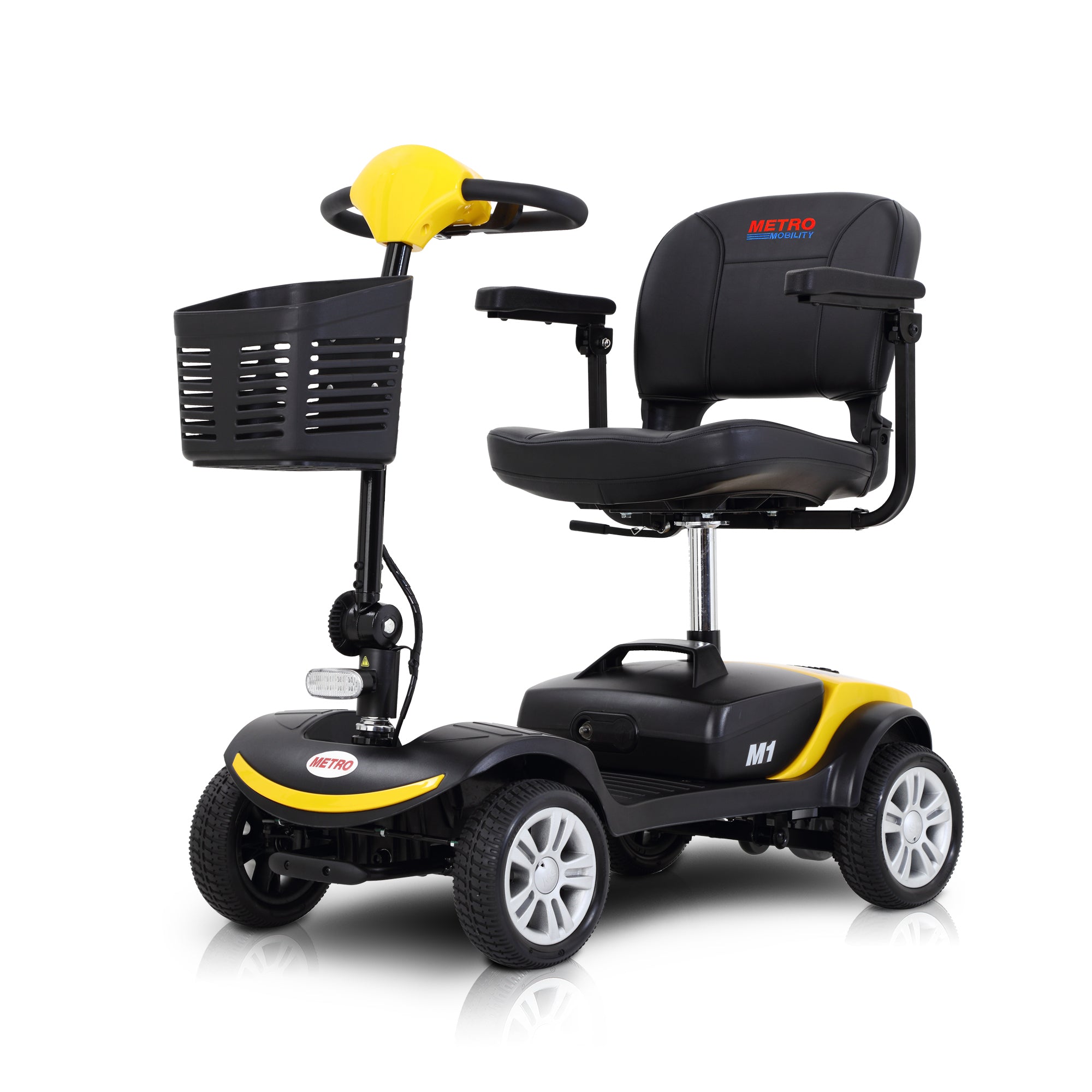 Four-Wheel Compact Travel Mobility Scooter with 300W Motor for Adults - 300lbs, Yellow | Foldable, Lightweight, Durable, Portable, Easy Maneuverability