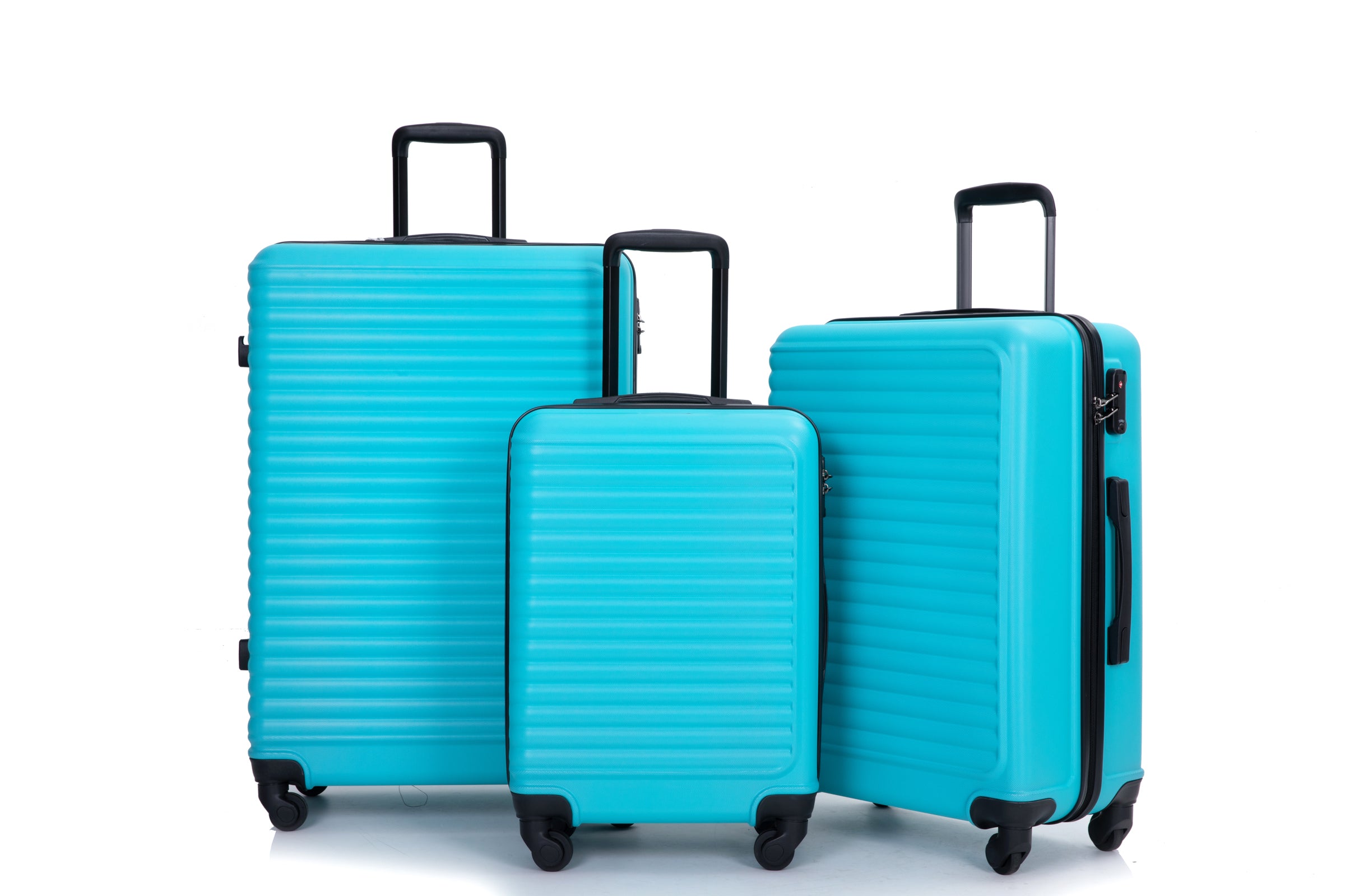 3 Piece ABS Lightweight Suitcase with Hooks, Spinner Wheels, TSA Lock, Turquoise (20/24/28)